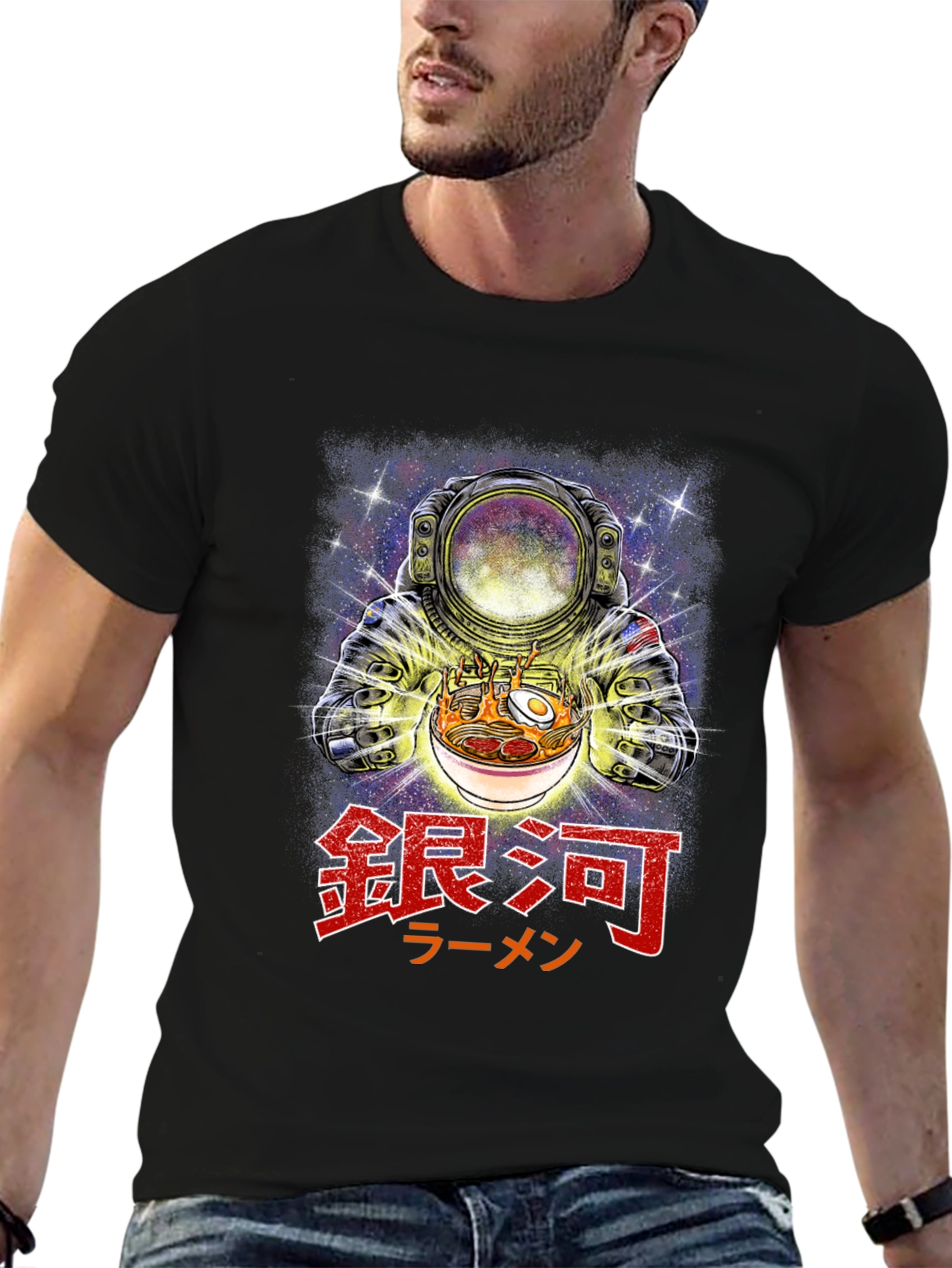 Black Astronaut Ramen Graphic Tee - Galaxy Noodles T-Shirt view 6