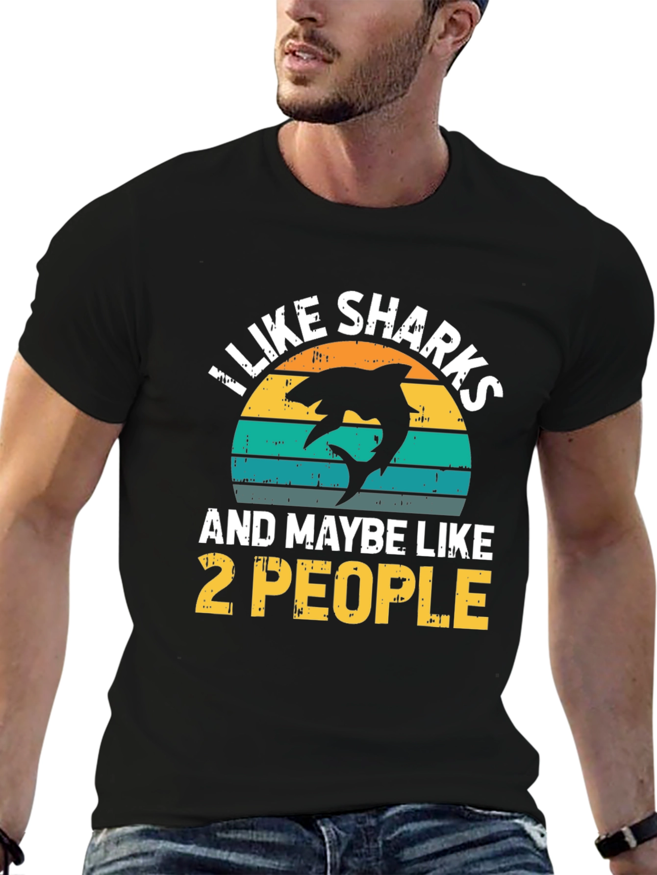 Black I Like Sharks & Maybe Like 2 People T-Shirt view 6