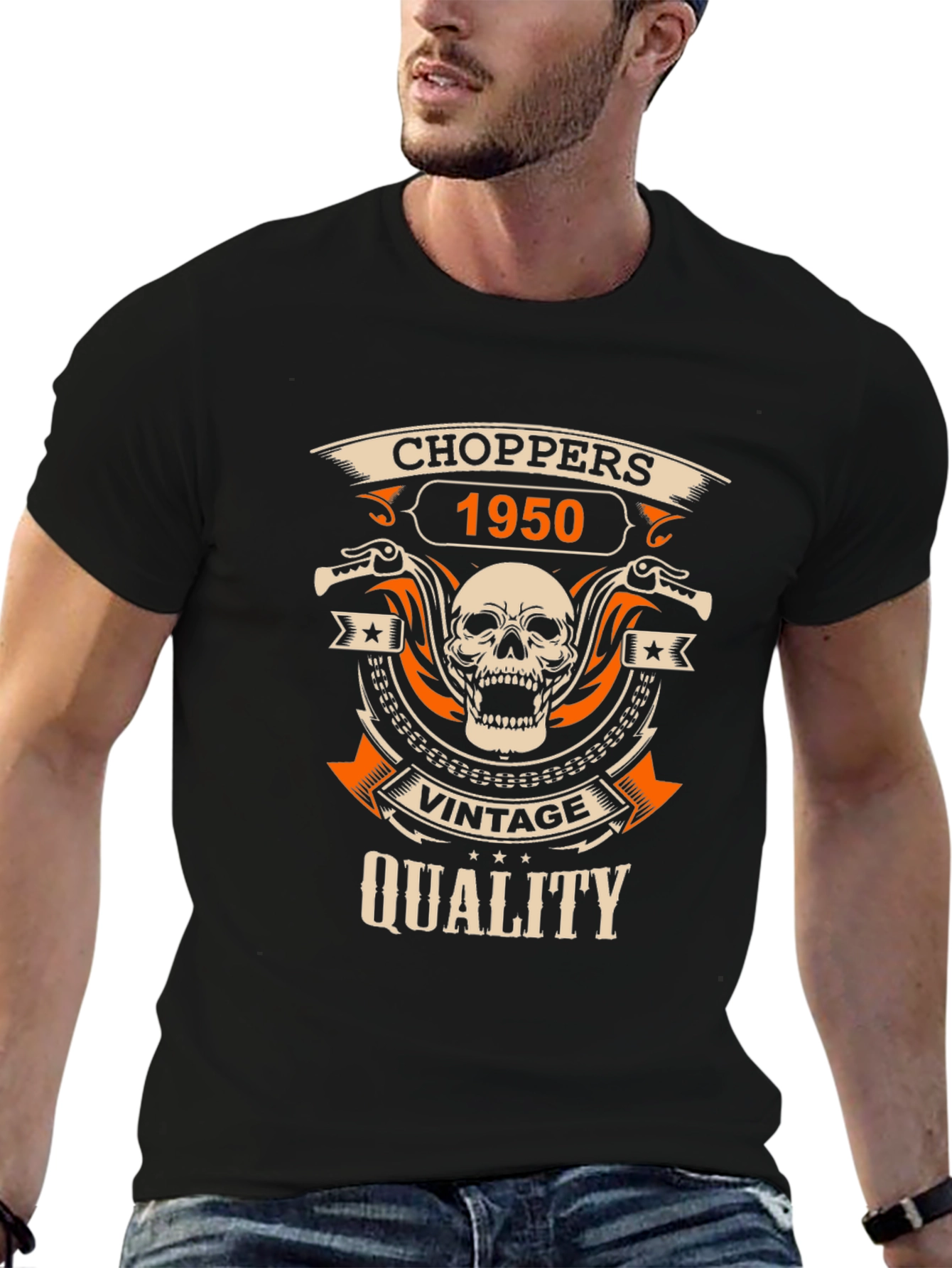 Black Vintage Choppers 1950 Quality Black T-Shirt view 6