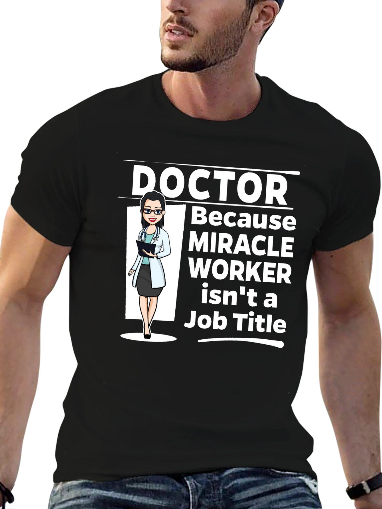 Black Doctor Miracle Worker T-Shirt - Black Cotton Tee view 6