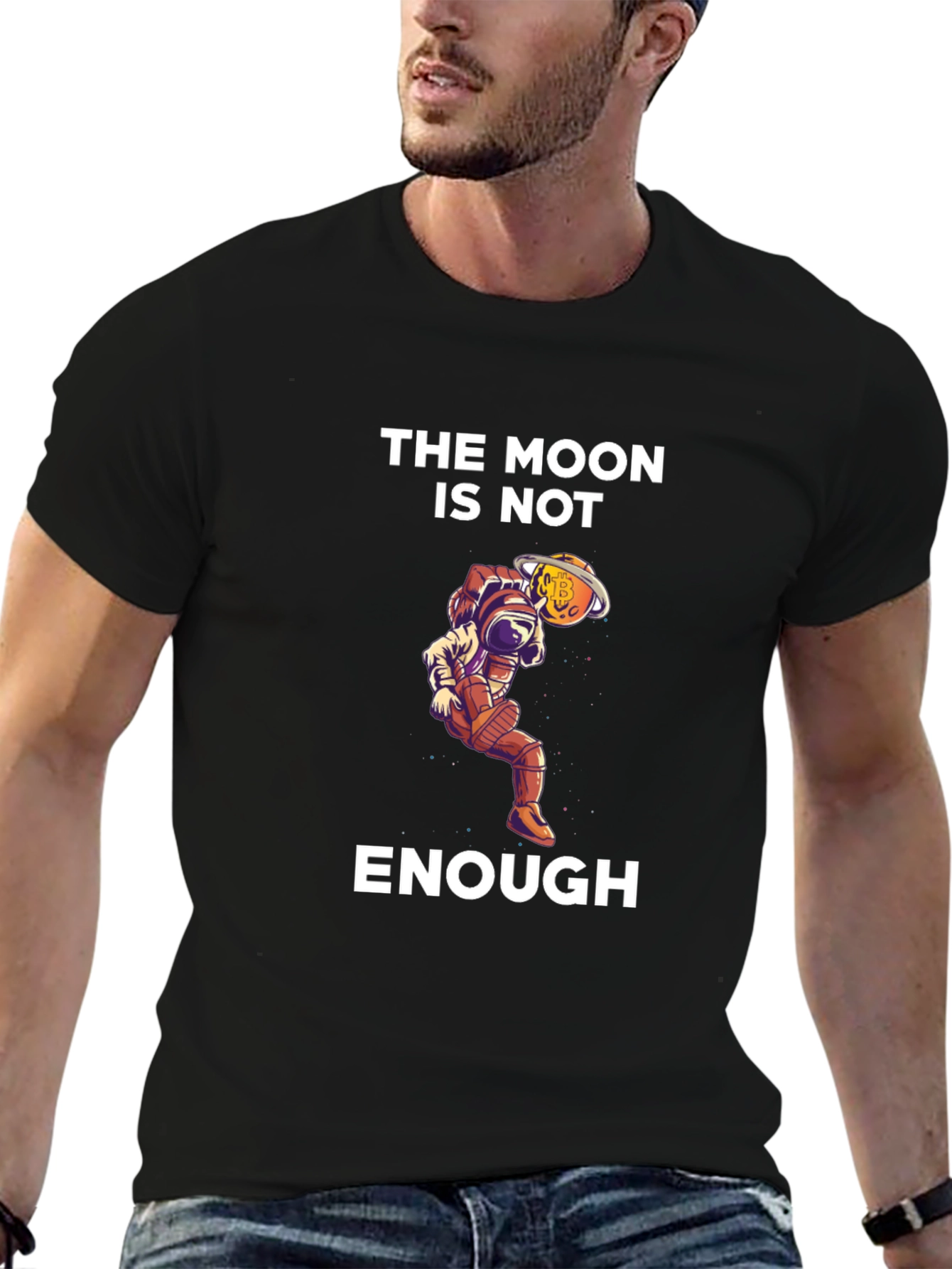 Black The Moon is Not Enough T-Shirt - Astronaut & Crypto view 6