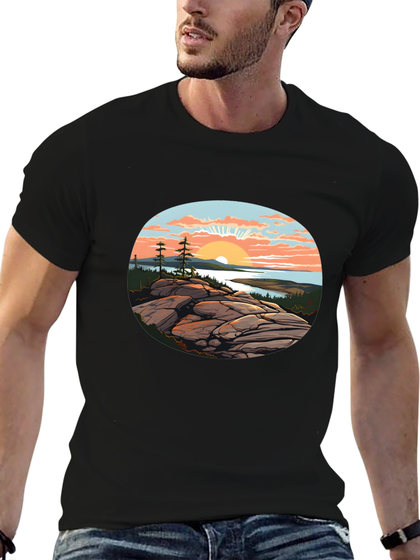 Black Scenic Sunrise T-Shirt view 6