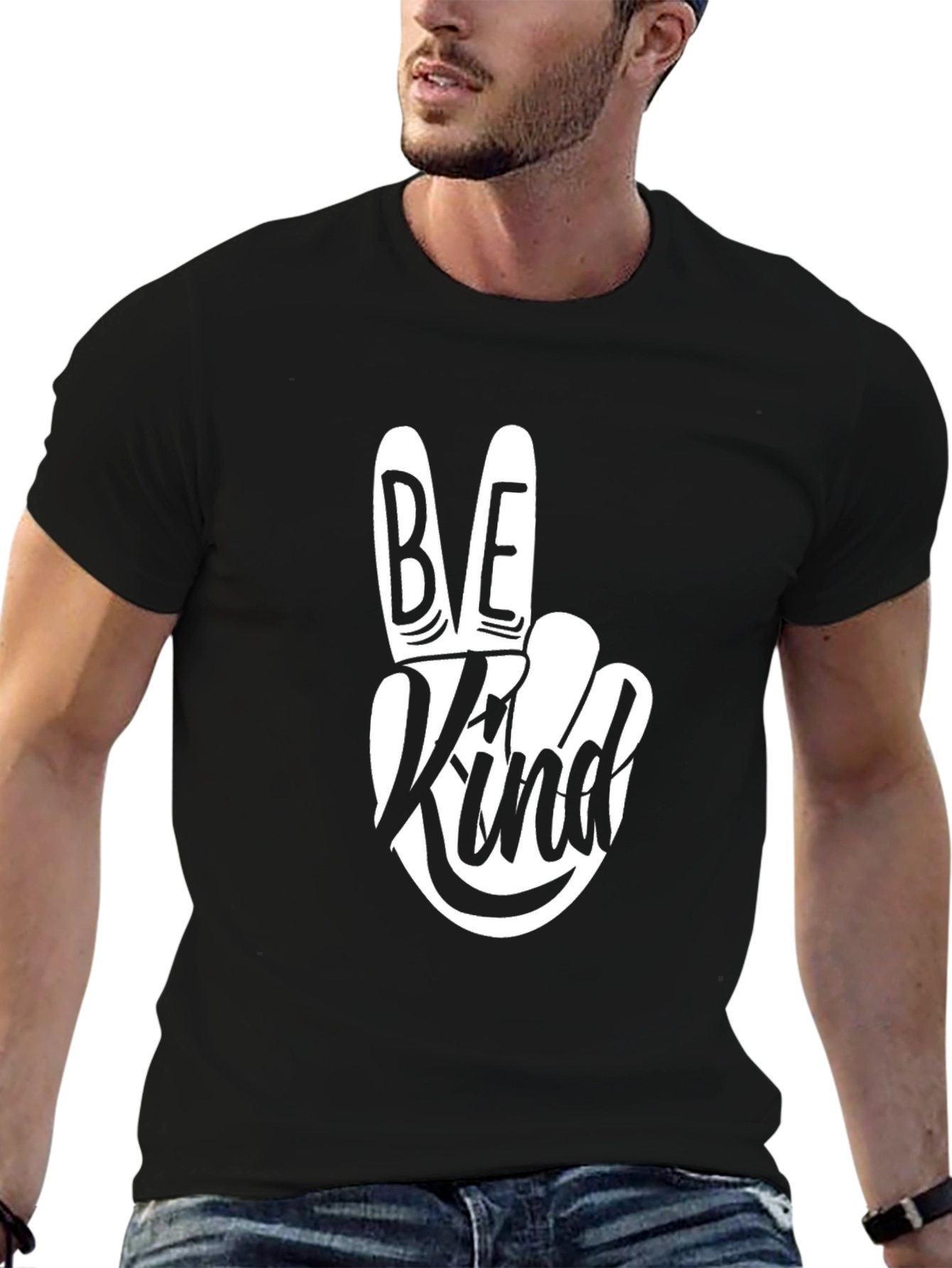 Black Be Kind Graphic Tee - Stylish Peace Sign Shirt view 6