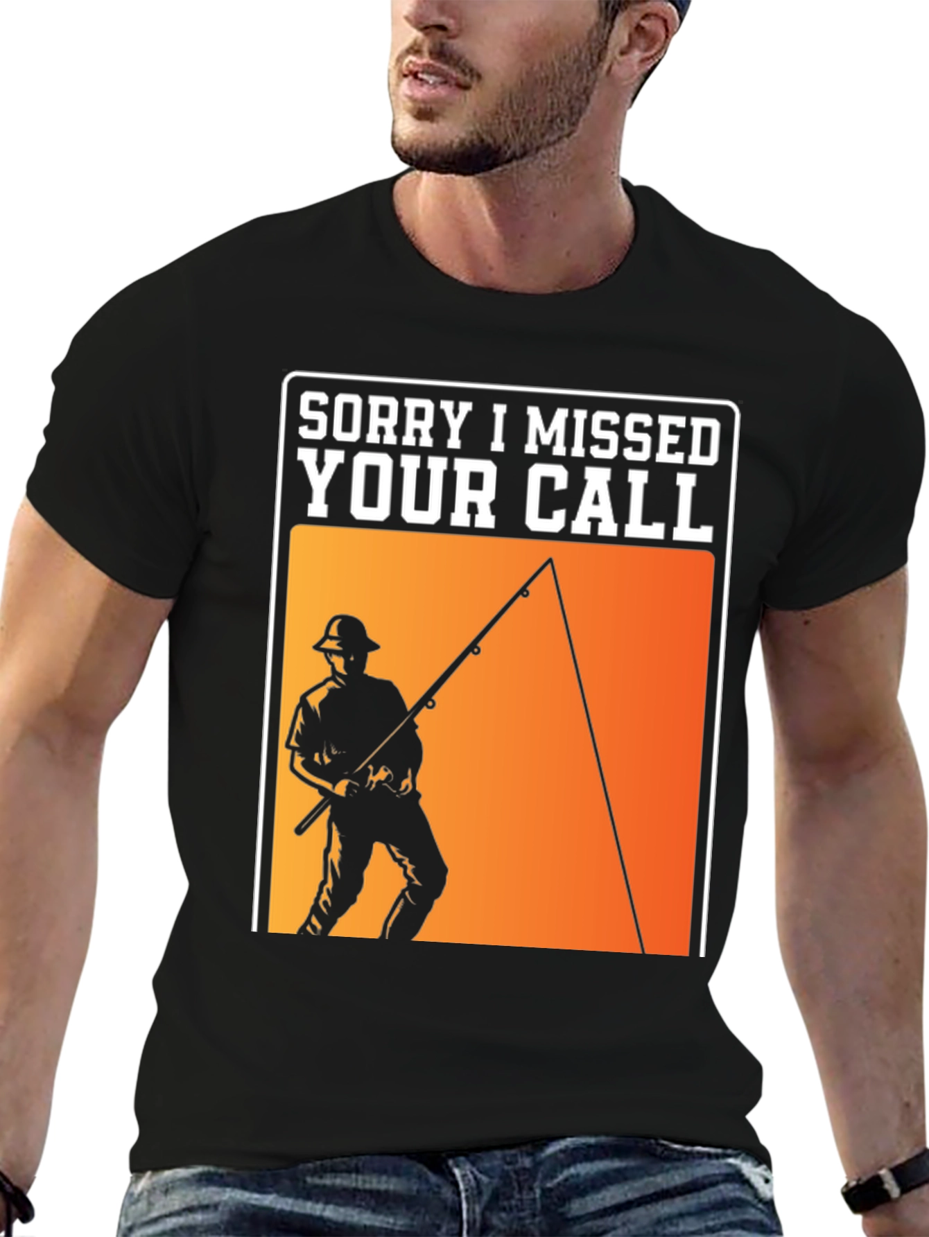 Black Sorry I Missed Your Call Fishing T-Shirt view 6
