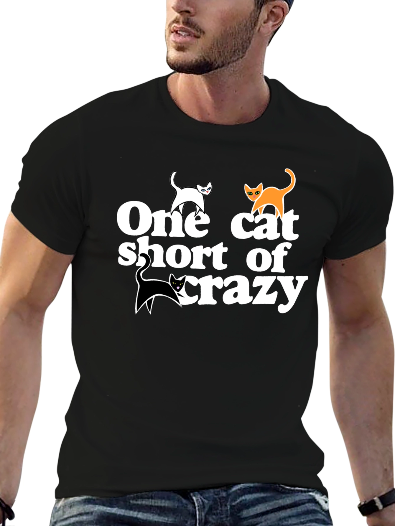 Black One Cat Short T-Shirt - Crazy Cat Lover Tee view 6