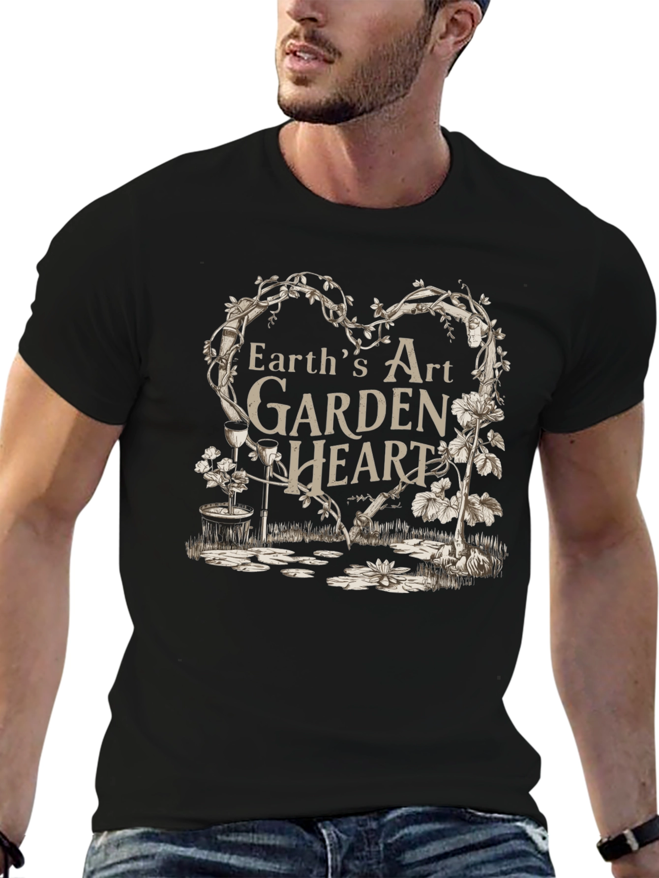 Black Earth's Art Garden Heart Black T-Shirt view 6