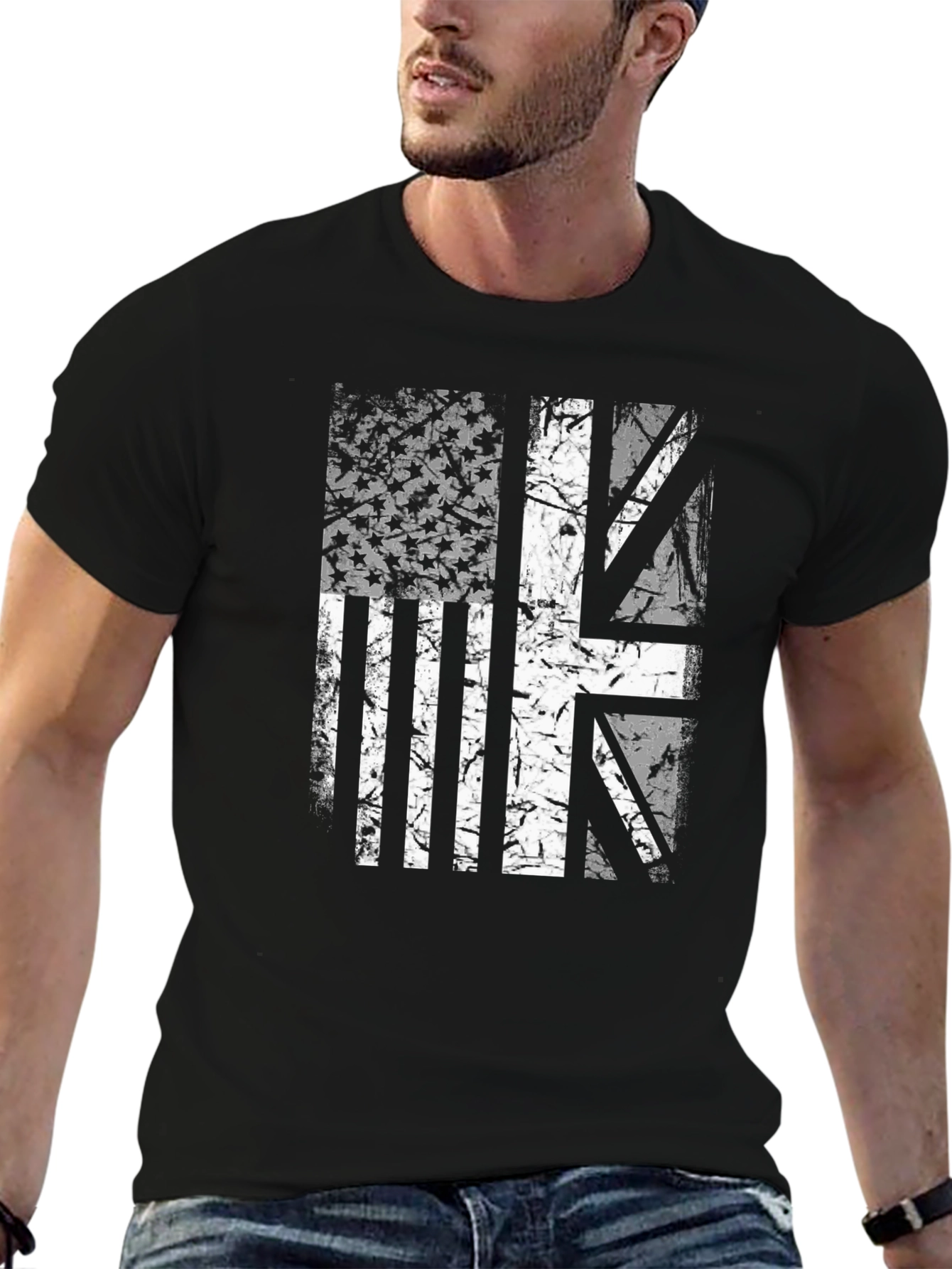 Black USA & UK Flag Graphic Print Tee view 6