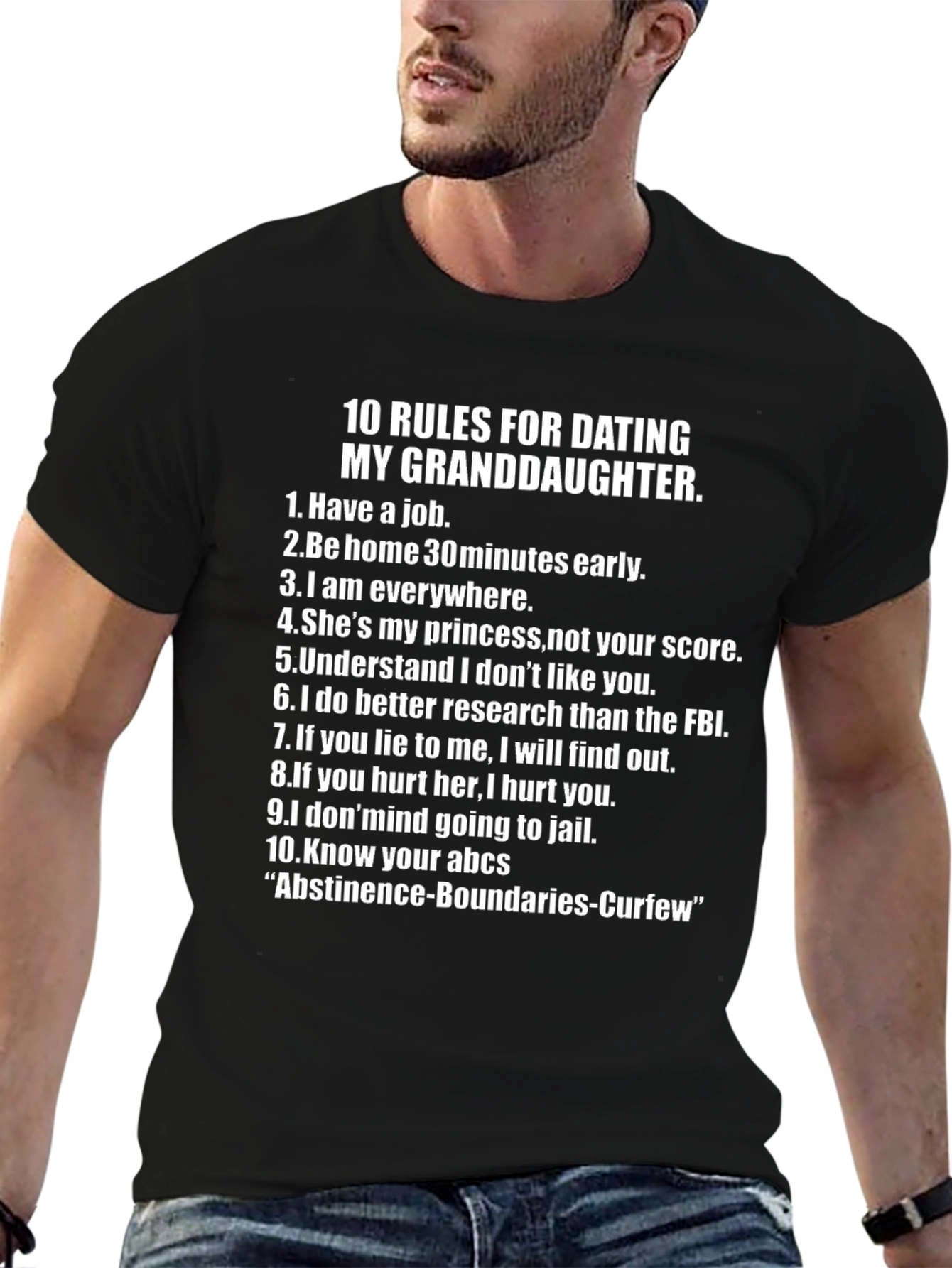 Black 10 Rules for Dating My Granddaughter T-Shirt view 6
