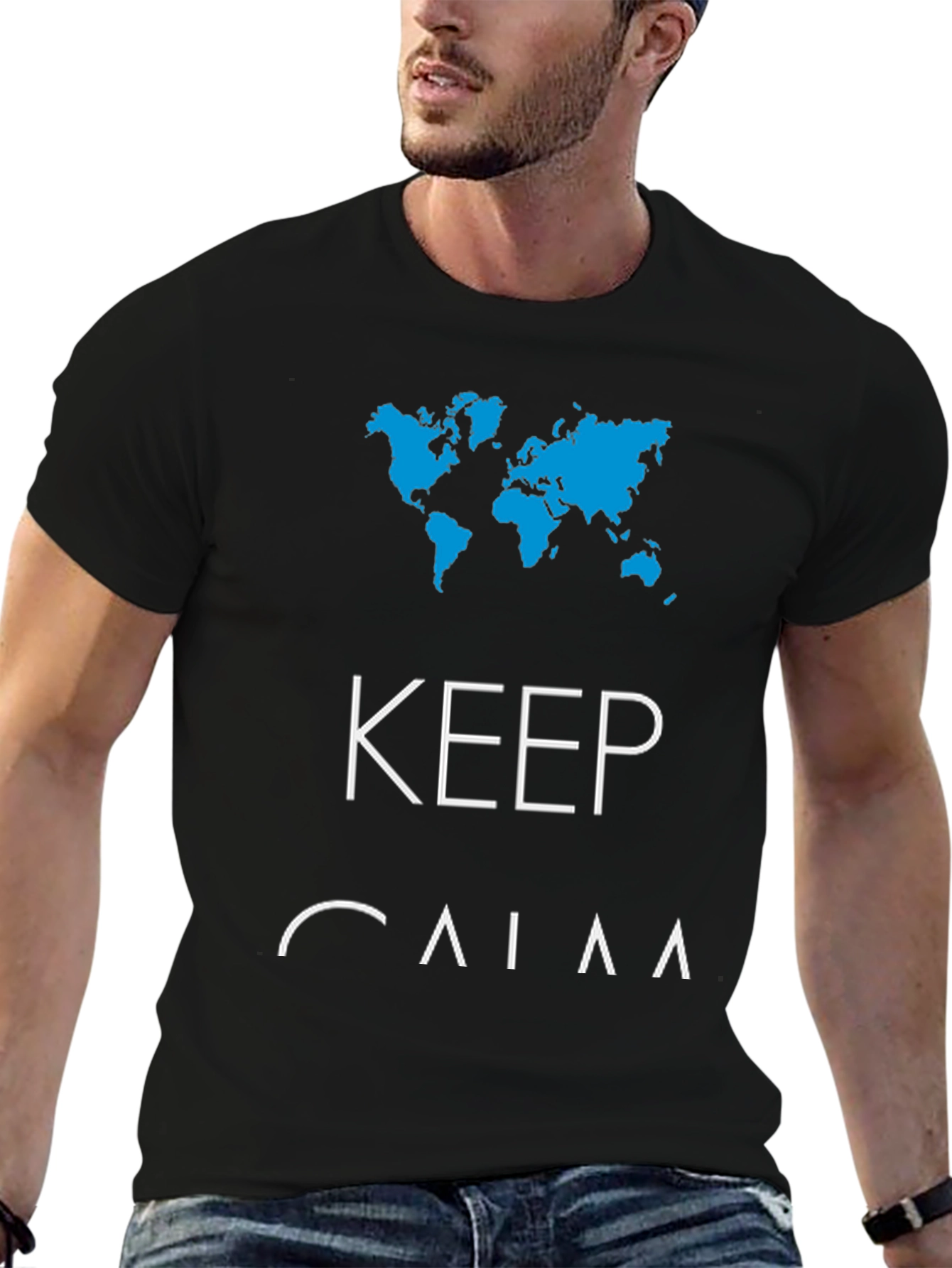 Black Keep Calm World Map T-Shirt view 6