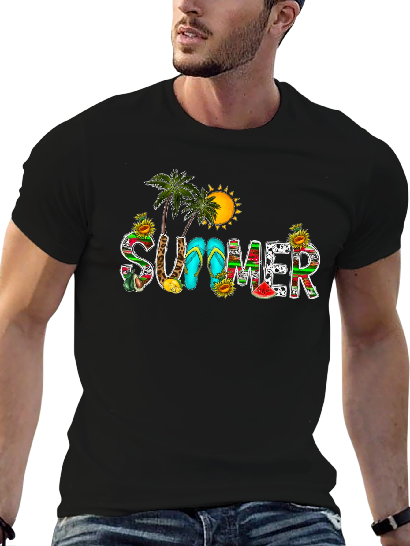 Black Summer Graphic T-Shirt view 6