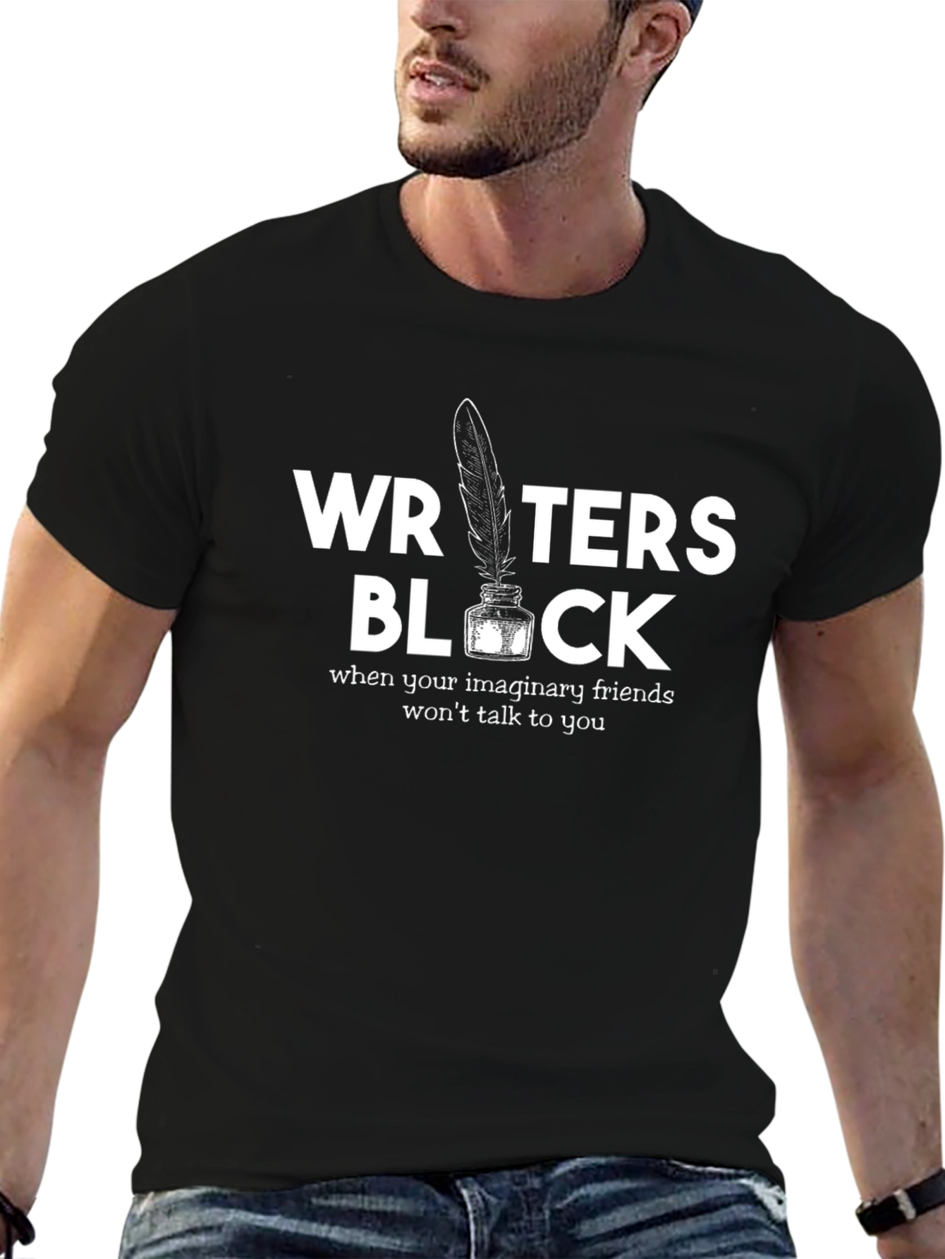 Black Writer's Block Graphic Tee - Funny Writing T-Shirt view 6