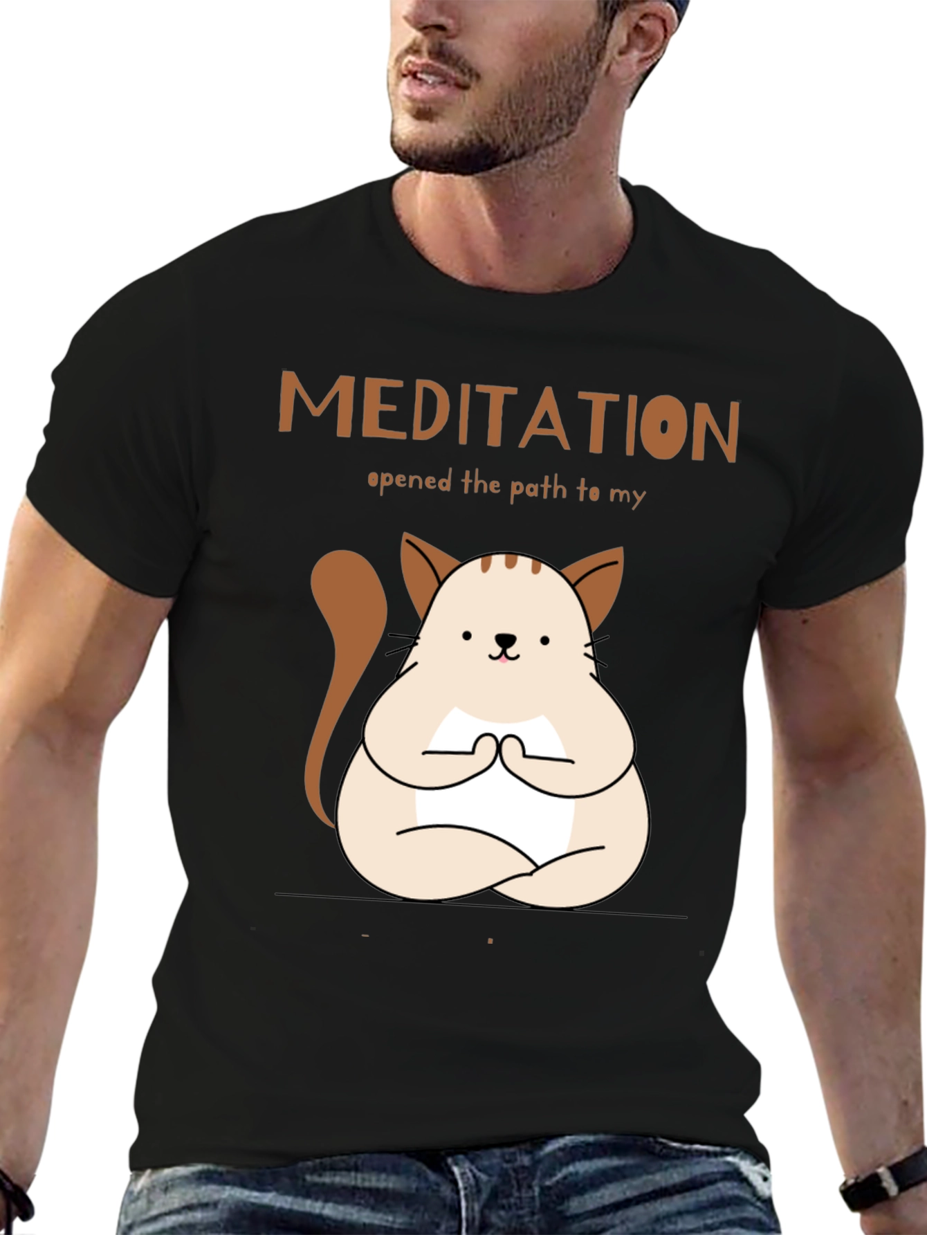 Black Meditating Cat T-Shirt - Find Your Inner Peace! view 6