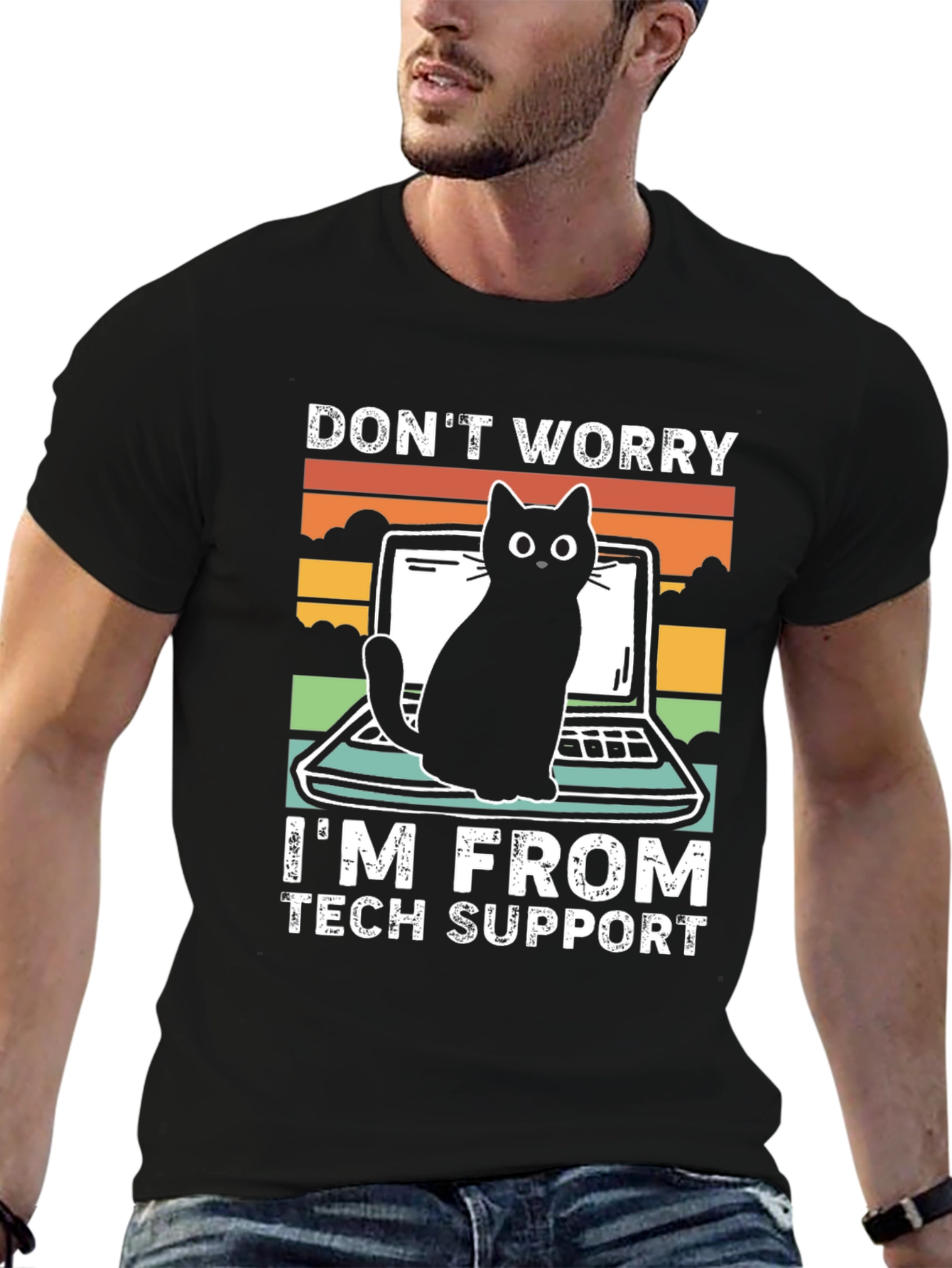 Black Tech Support Cat Graphic T-Shirt - Black view 6