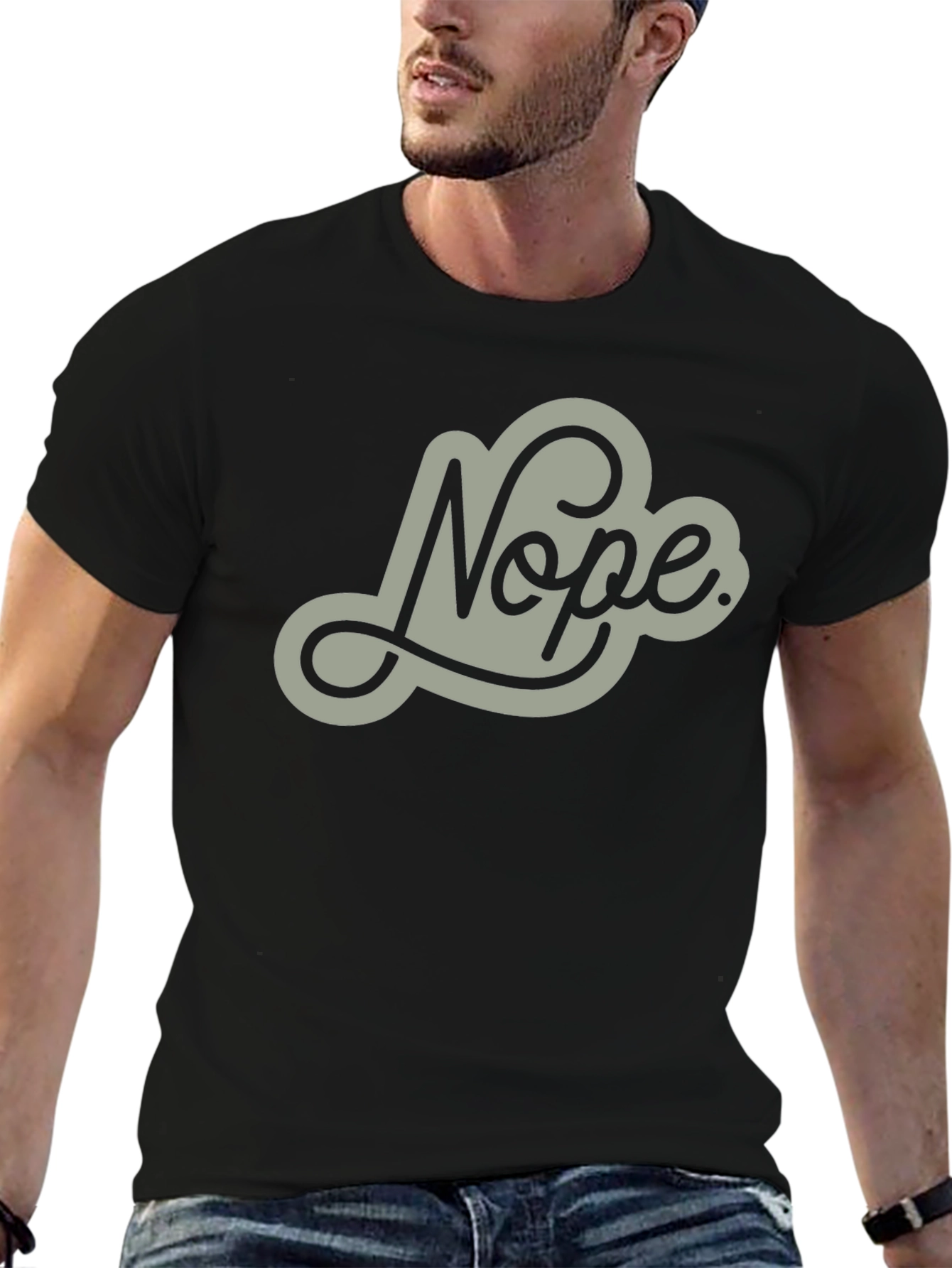 Black Nope Graphic Tee - Mens Casual Crew Neck T-Shirt view 6