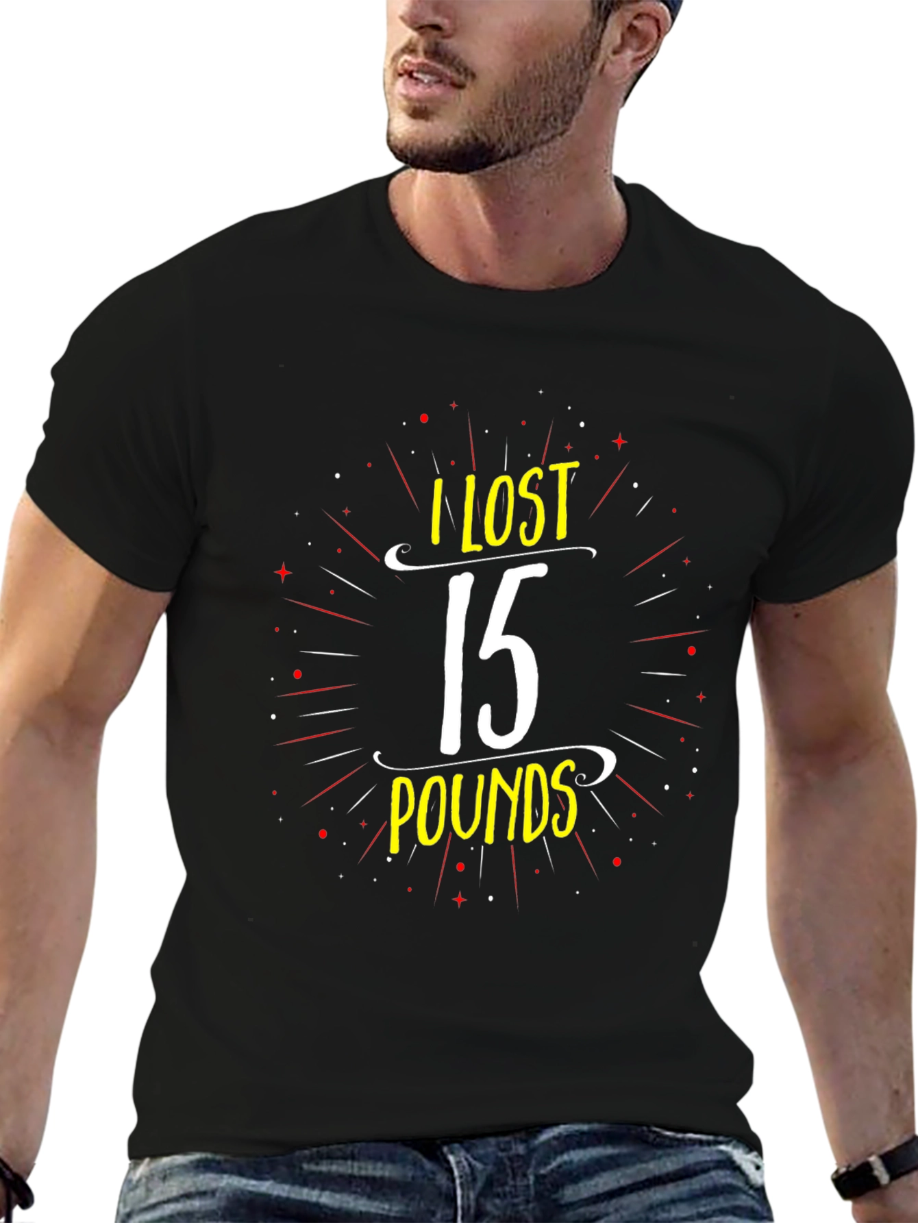 Black I Lost 15 Pounds T-Shirt - Weight Loss Tee view 6