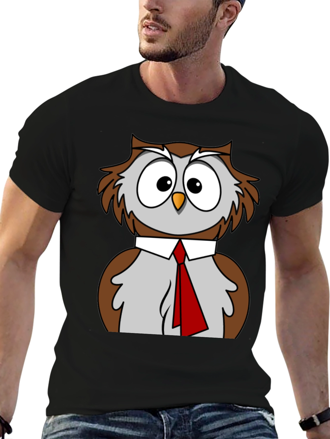 Black Owl T-Shirt Funny Bird Business Casual Tee view 6