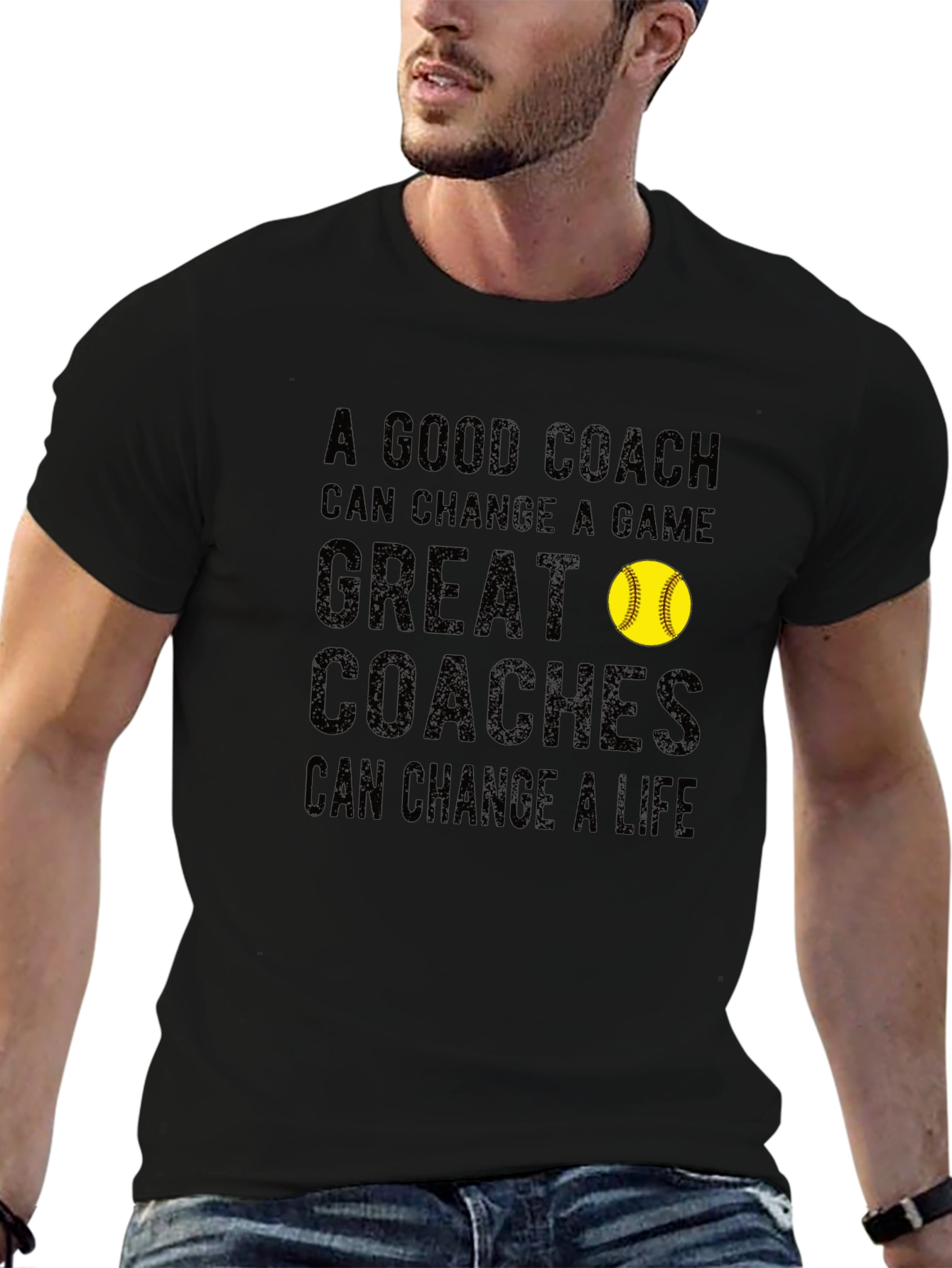 Black Coach Life T-Shirt - Softball Design view 6