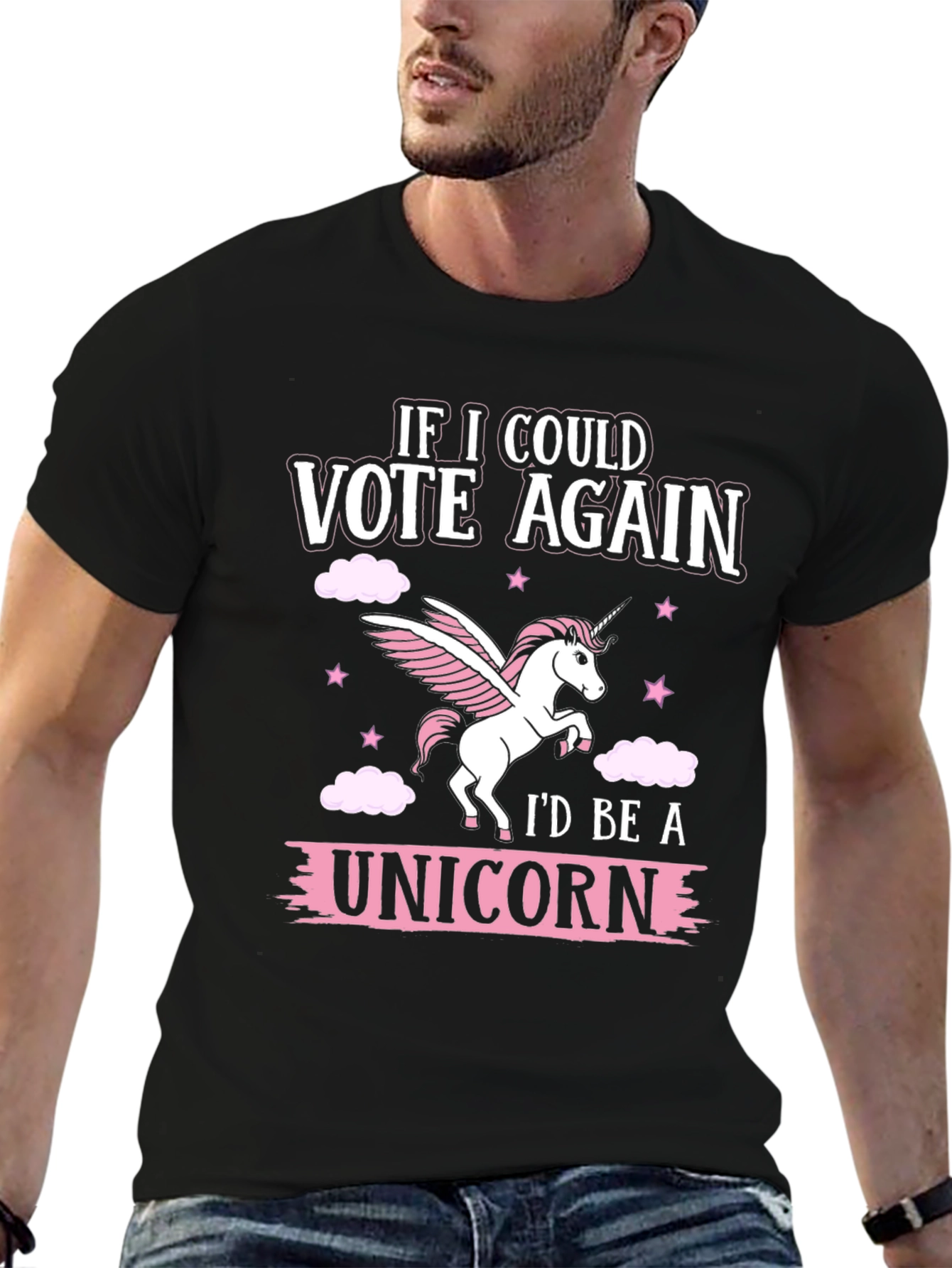Black Vote Again Unicorn Graphic T-Shirt - Black Cotton Tee view 6
