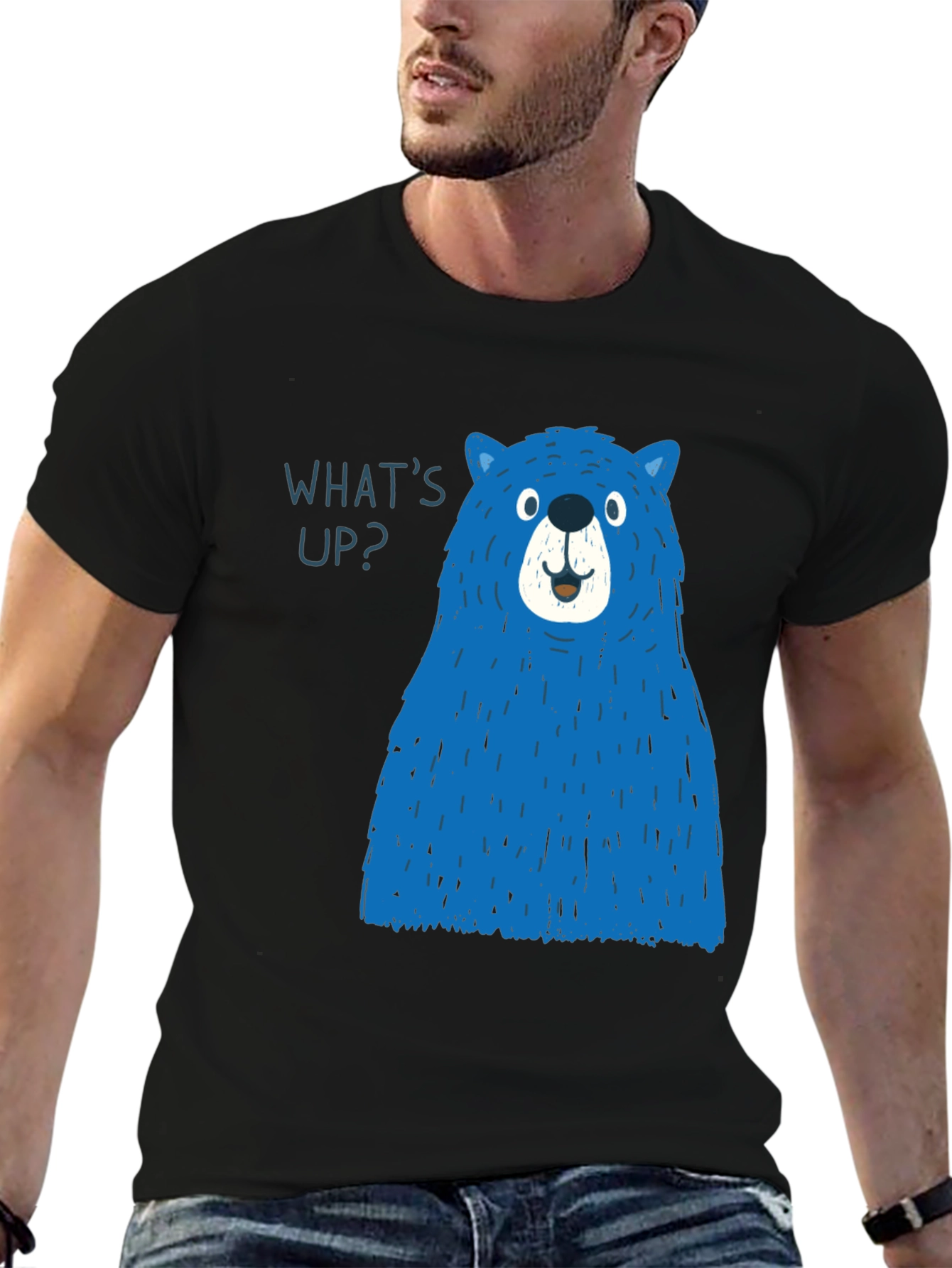 Black Blue Bear Graphic T-Shirt - Men's Casual Tee view 6