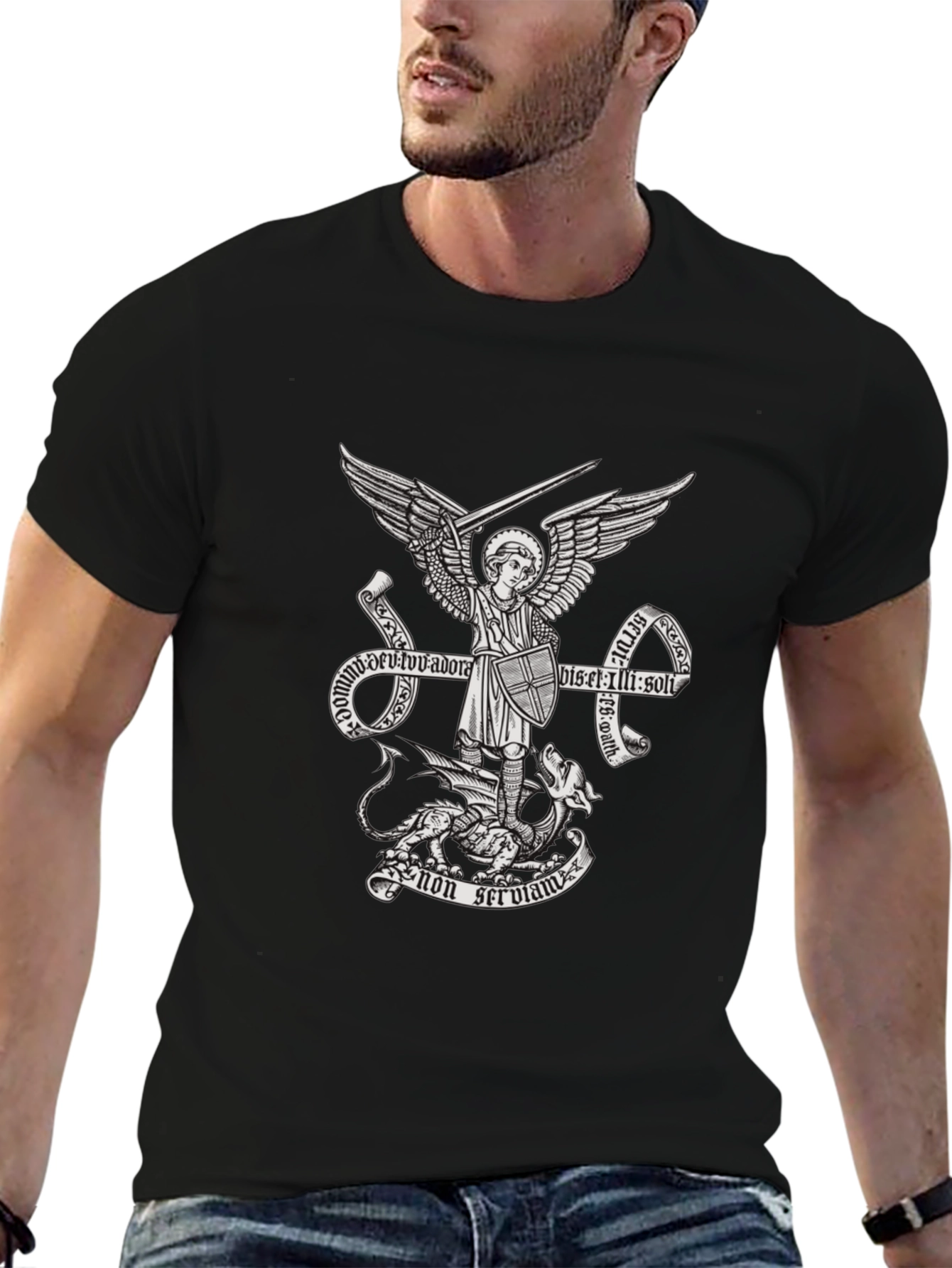 Black Archangel Michael Graphic T-Shirt view 6