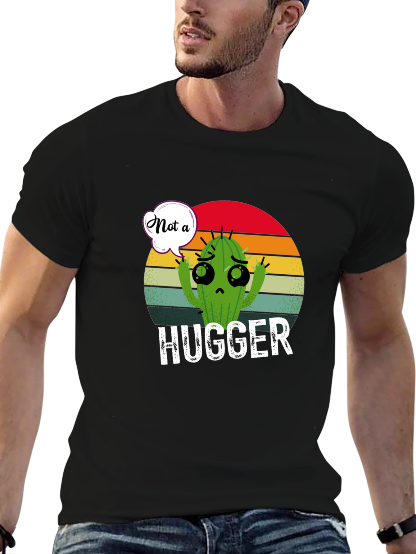 Black Not a Hugger Cactus T-Shirt view 6
