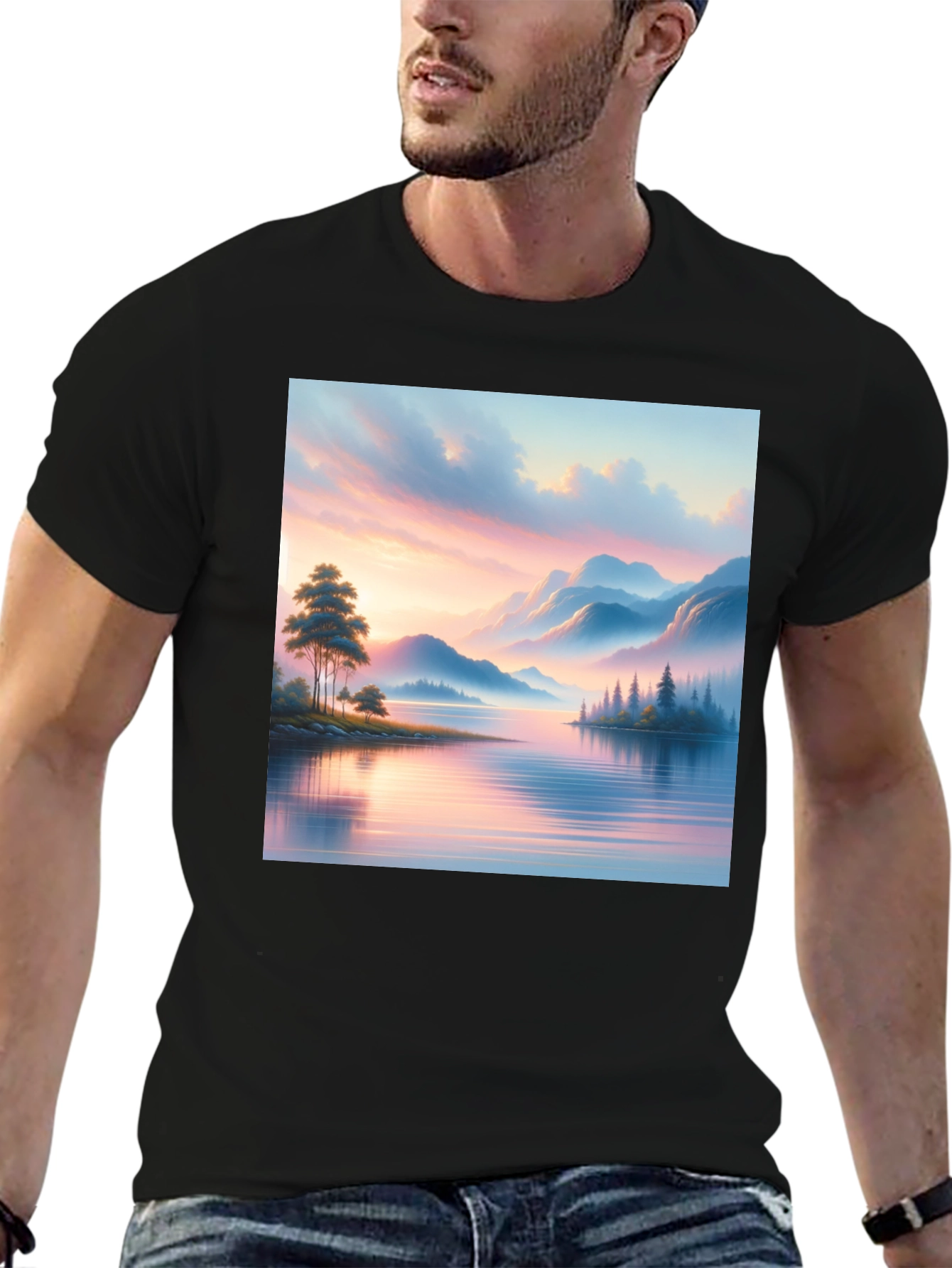 Black Scenic Lake View Graphic Tee - Black view 6
