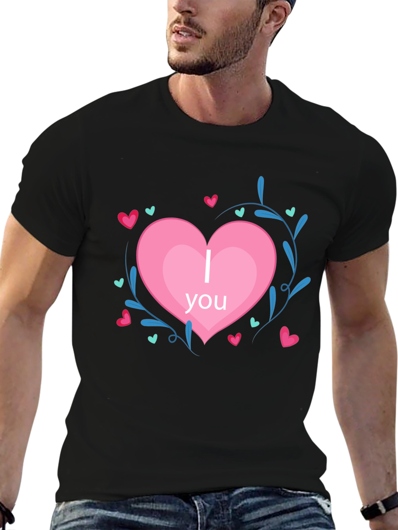 Black I Heart You Graphic Tee - Black Crew Neck T-Shirt view 6