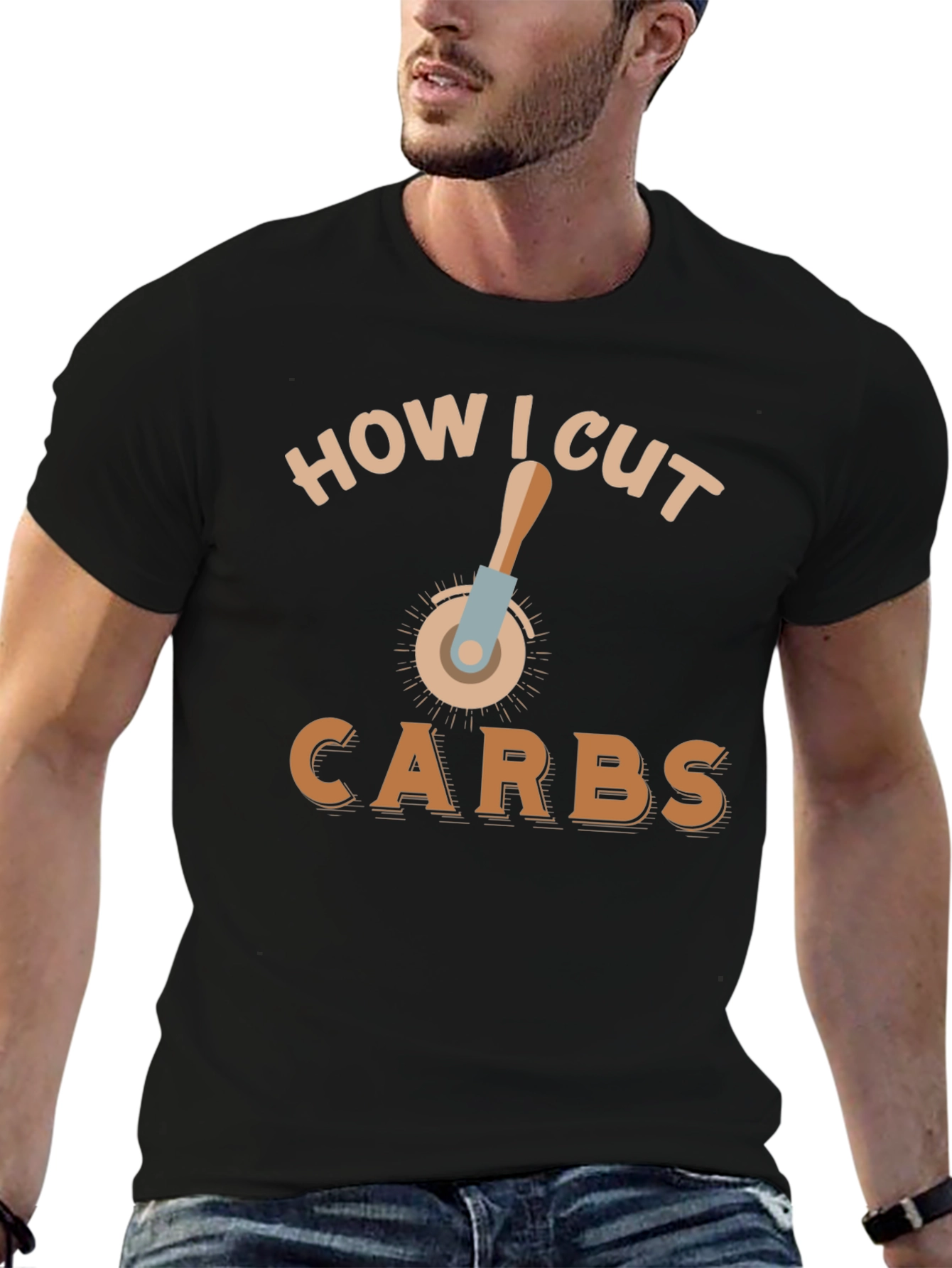 Black Funny How I Cut Carbs T-Shirt view 6