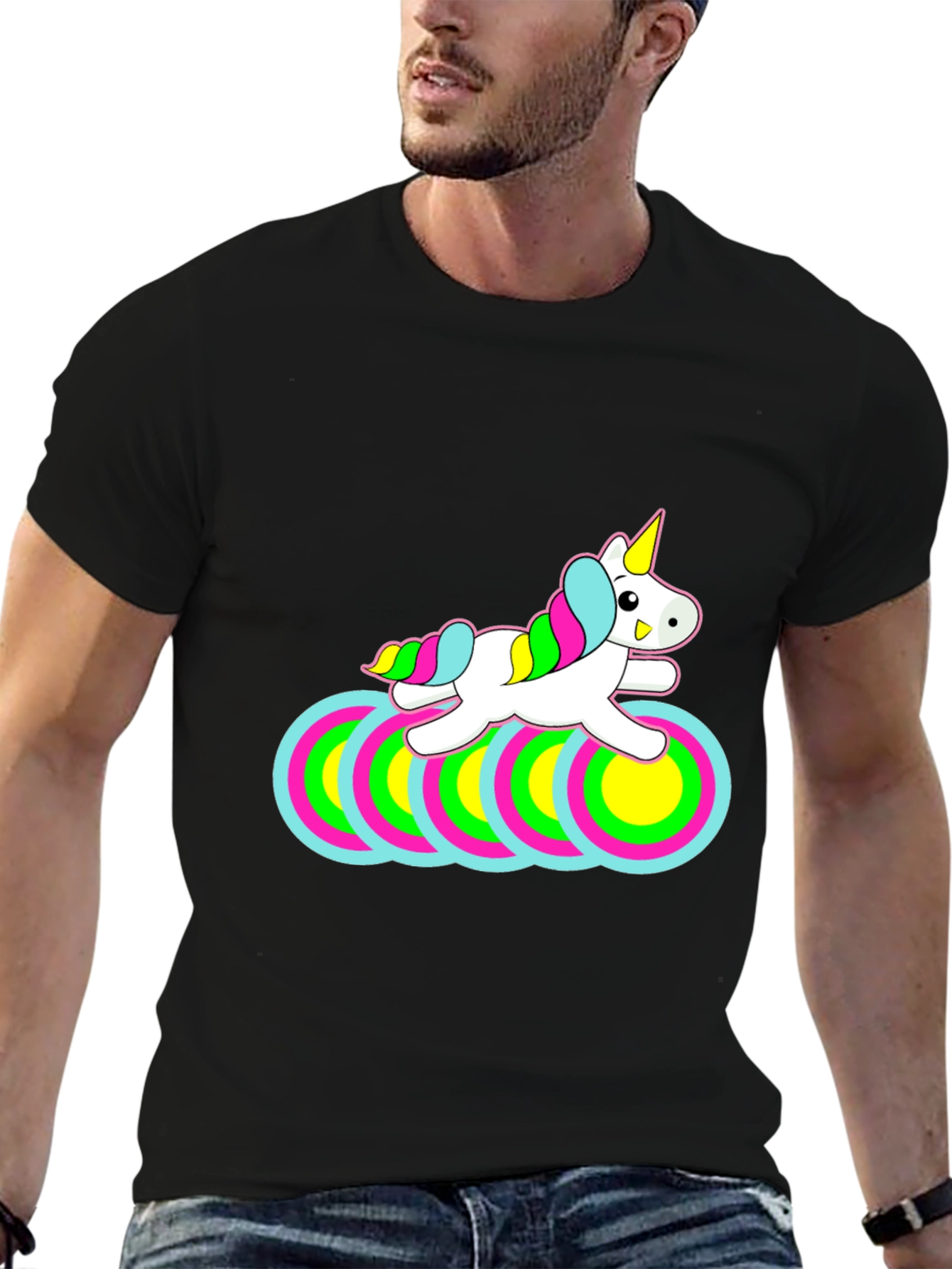 Black Unicorn Circles Black T-Shirt view 6