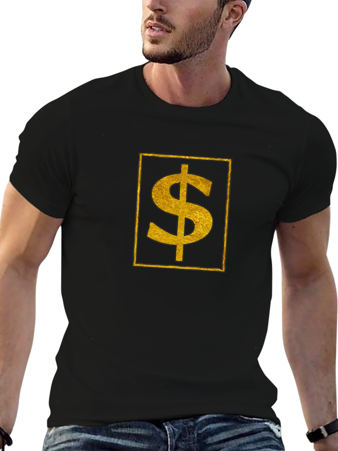 Black Gold Dollar Sign Black T-Shirt view 6