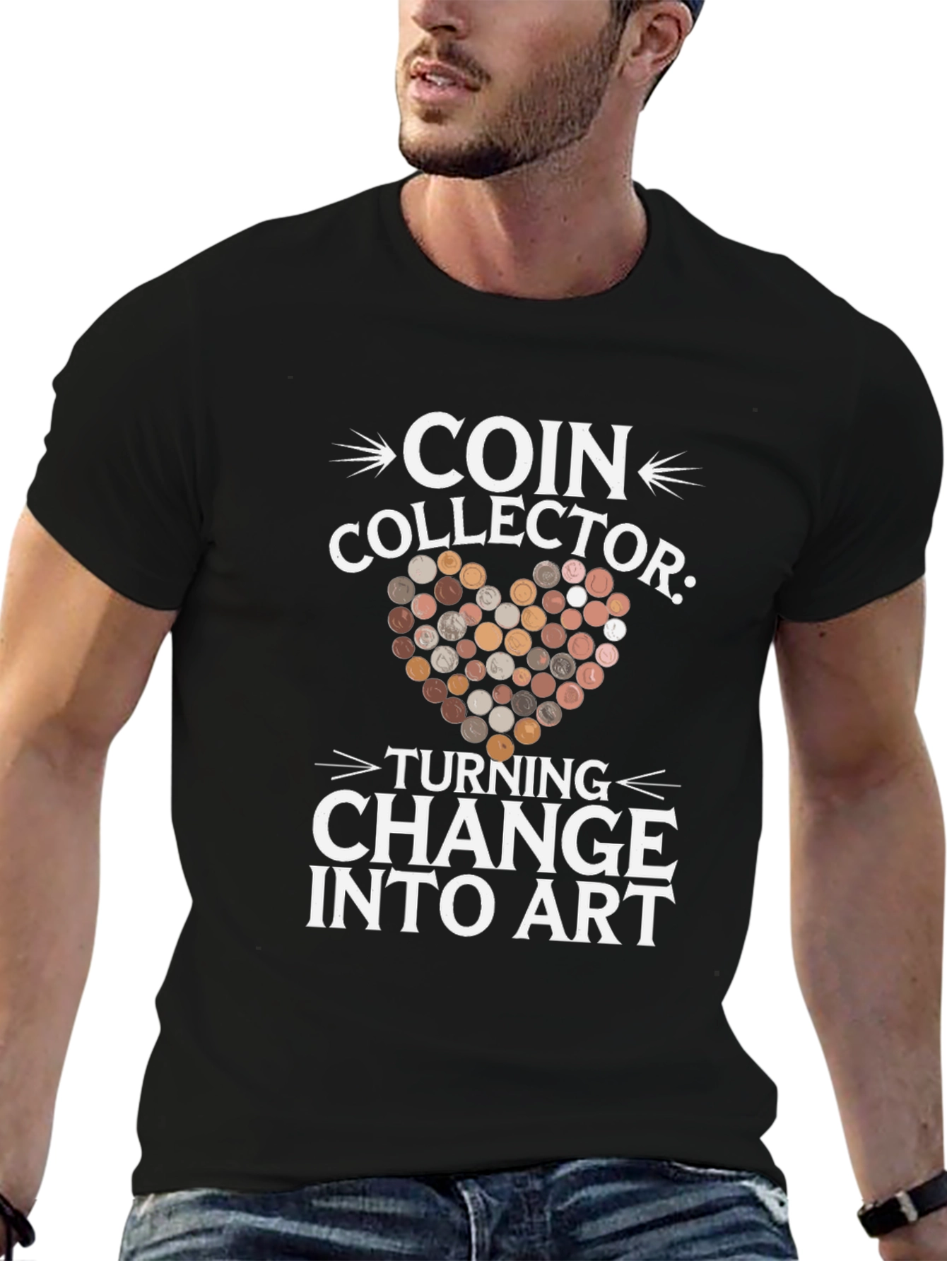Black Coin Collector Turning Change into Art T-Shirt view 6