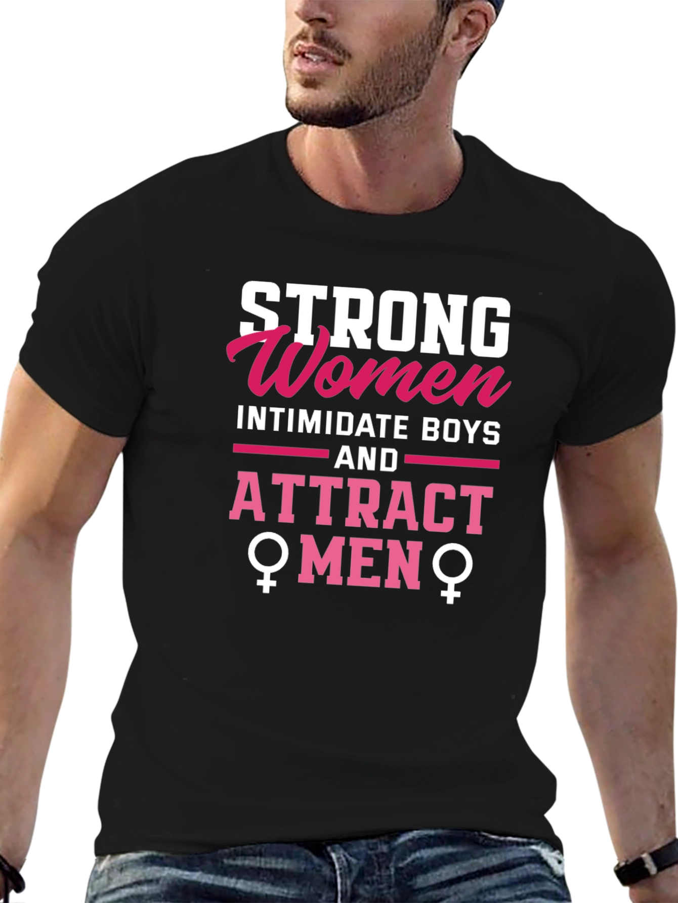 Black Strong Women Attract Men Graphic Tee view 6