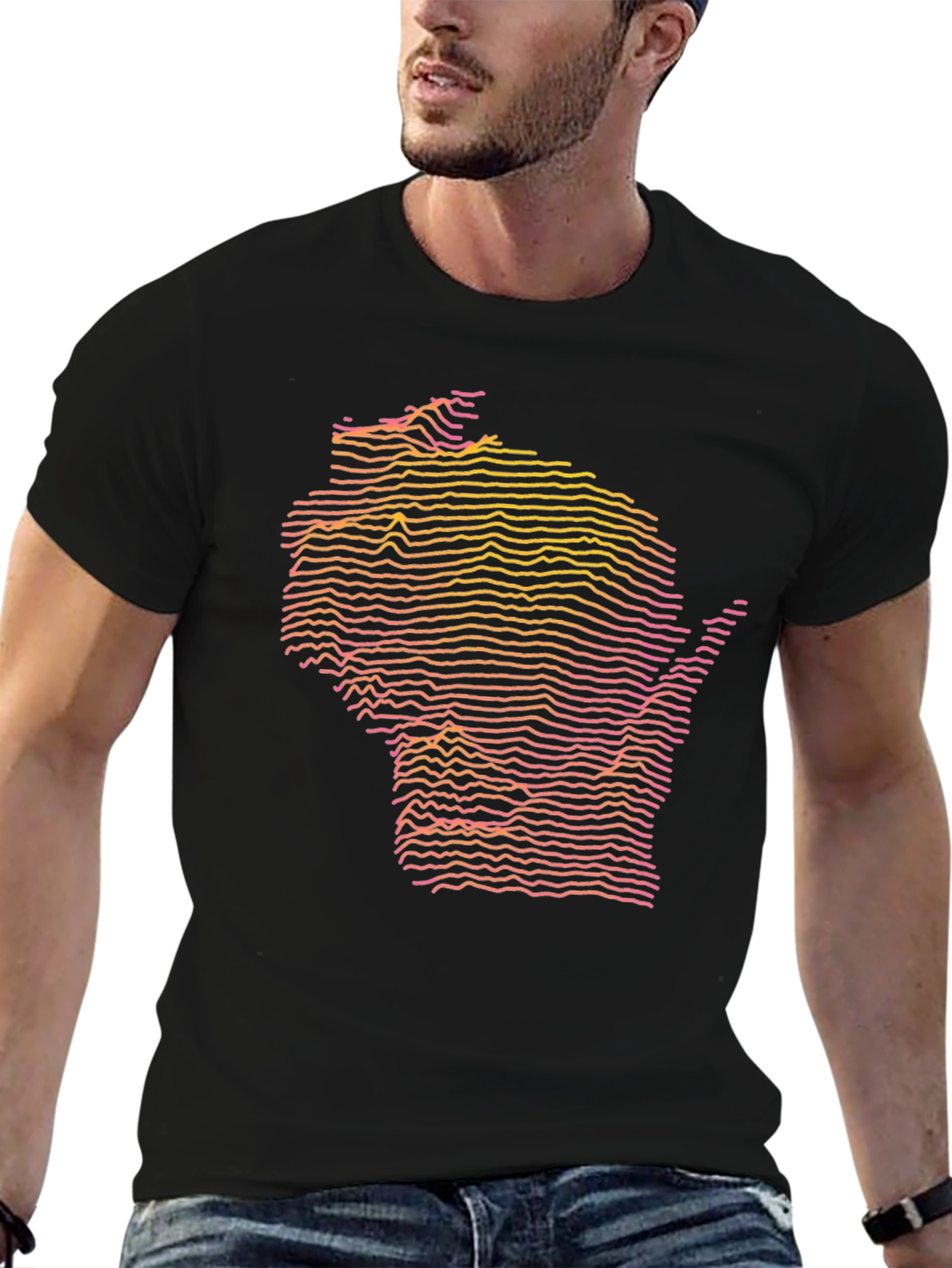 Black Wisconsin Topographic Lines T-Shirt view 6