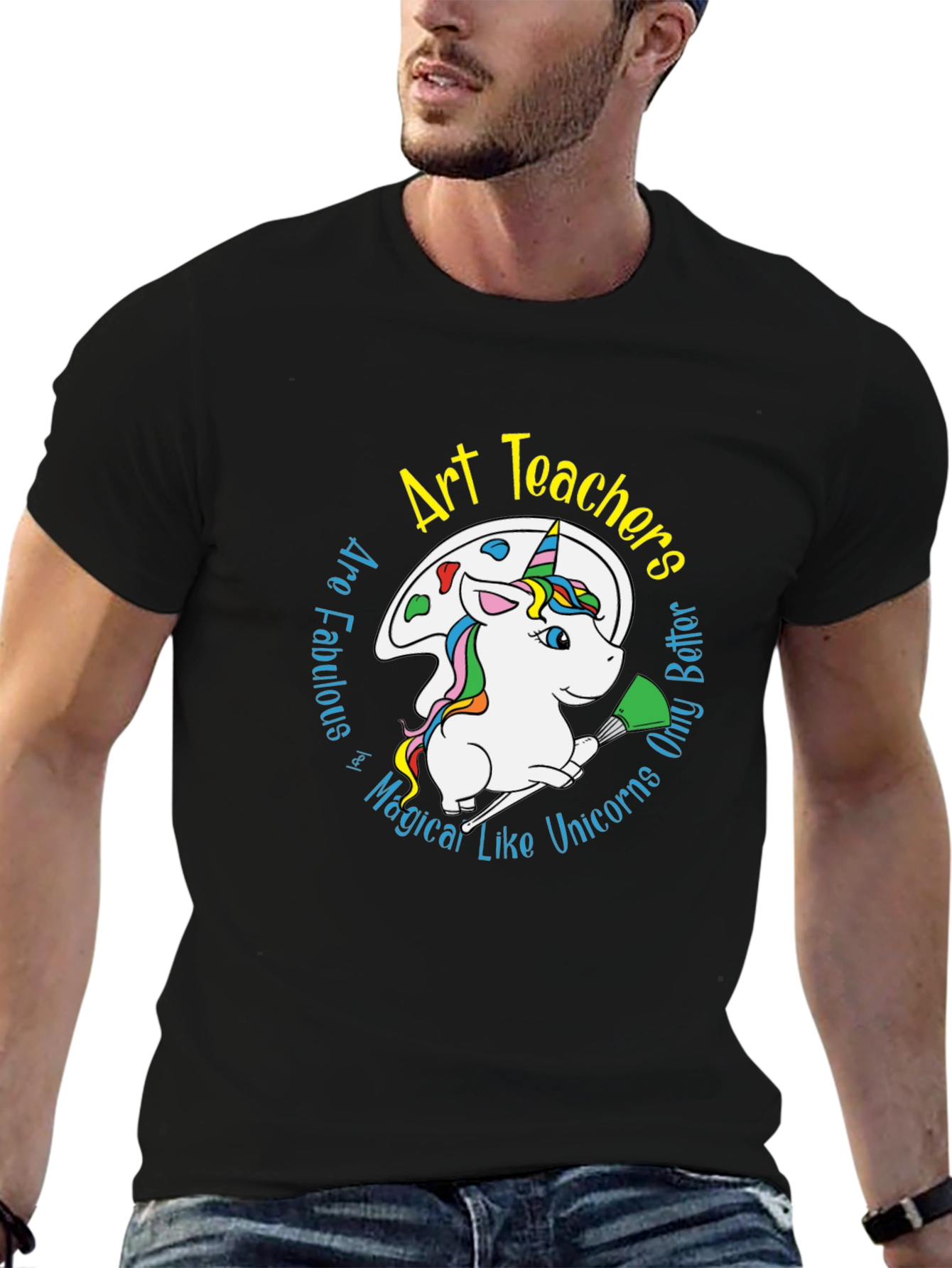 Black Art Teachers Unicorn Graphic T-Shirt - Black Cotton Blend view 6