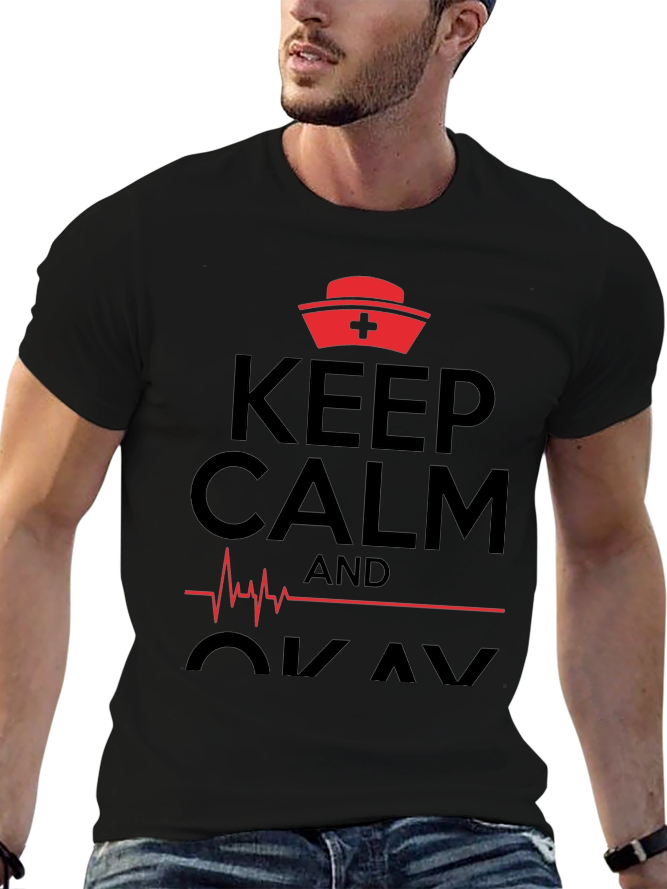 Black Keep Calm Nurse T-Shirt Funny Medical Shirt view 6
