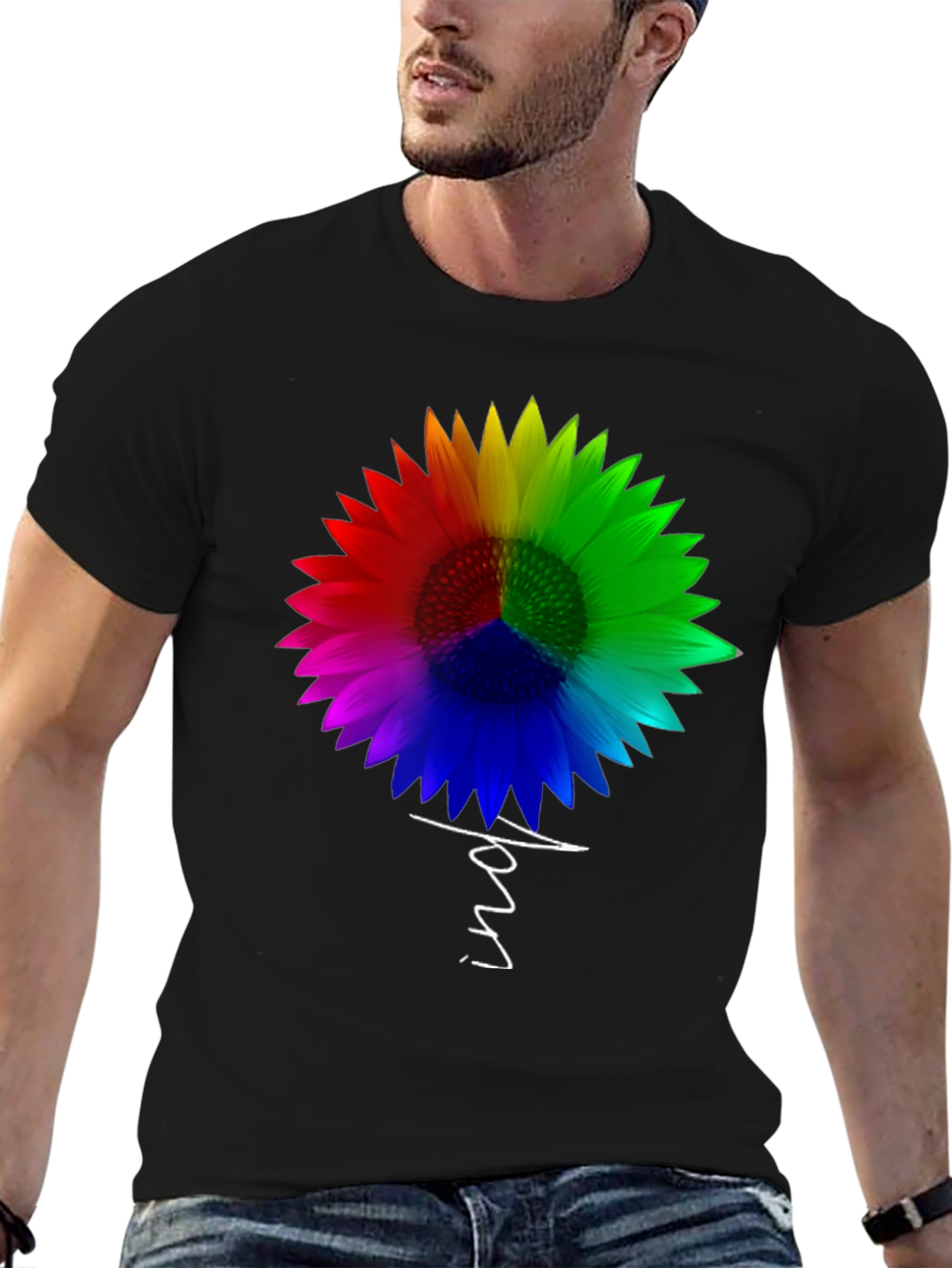 Black Rainbow Sunflower Peace Sign T-Shirt - Unisex view 6