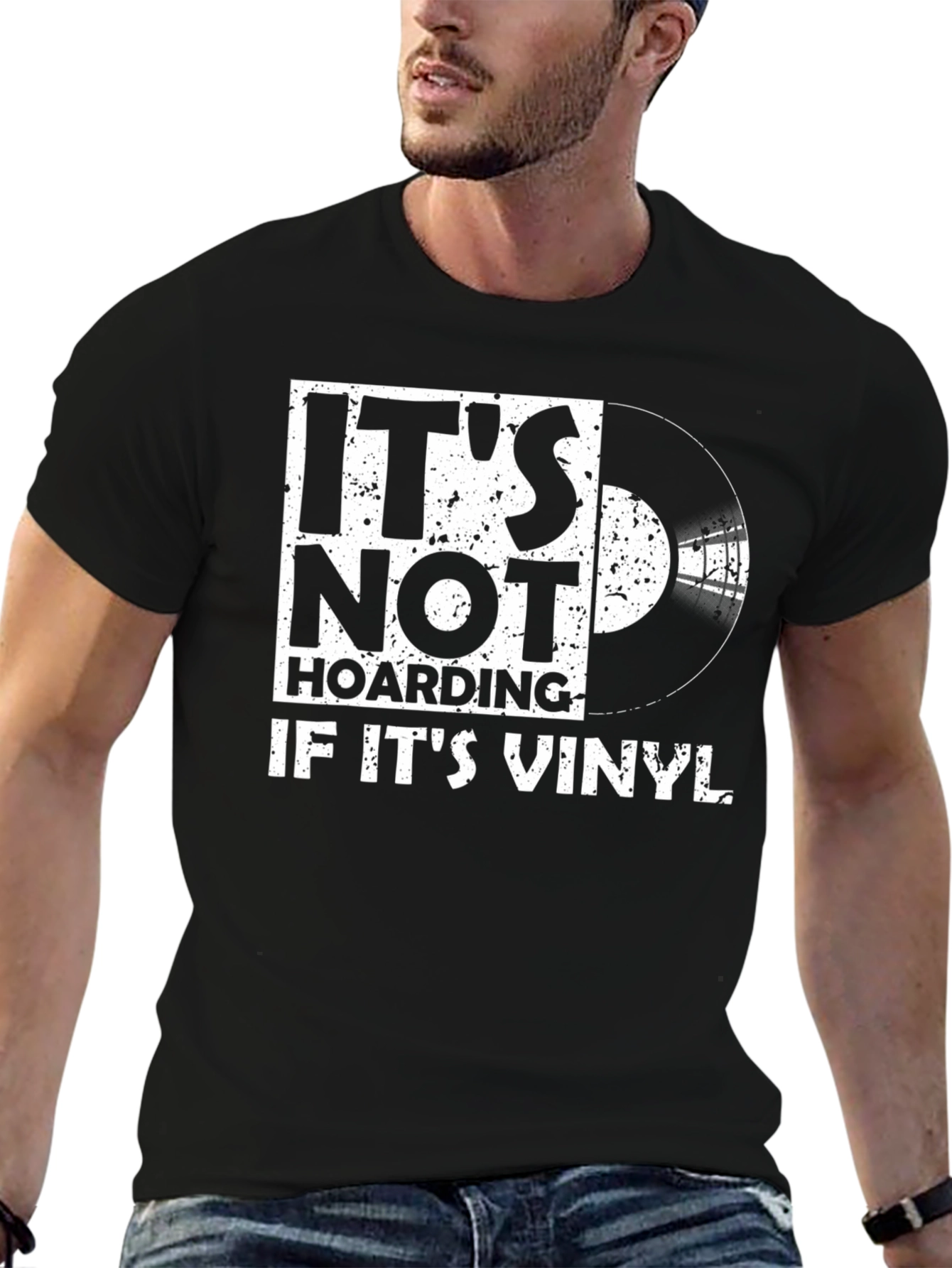 Black It's Not Hoarding If It's Vinyl T-Shirt view 6