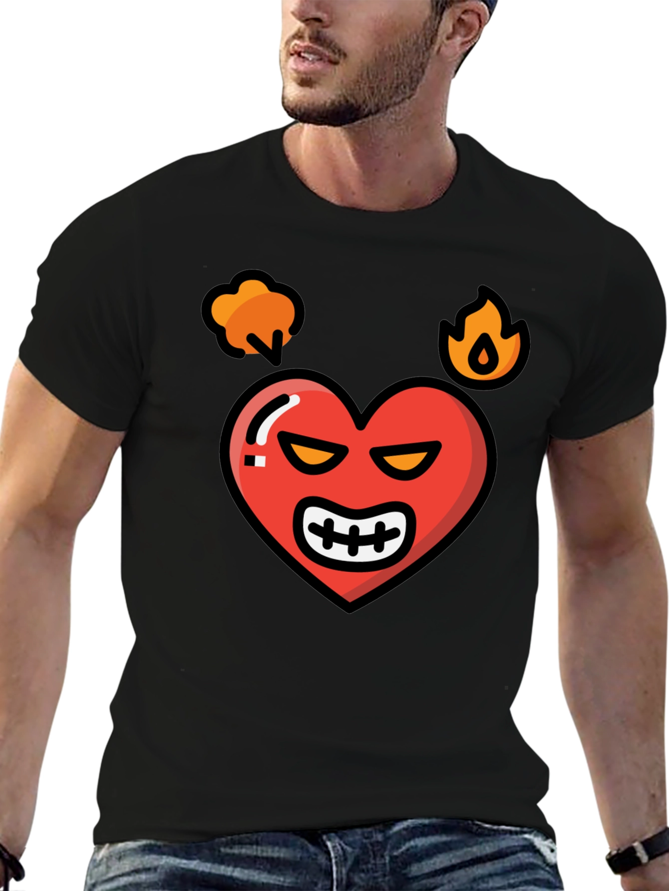 Black Angry Heart Graphic Tee - Black Cotton Blend Shirt view 6