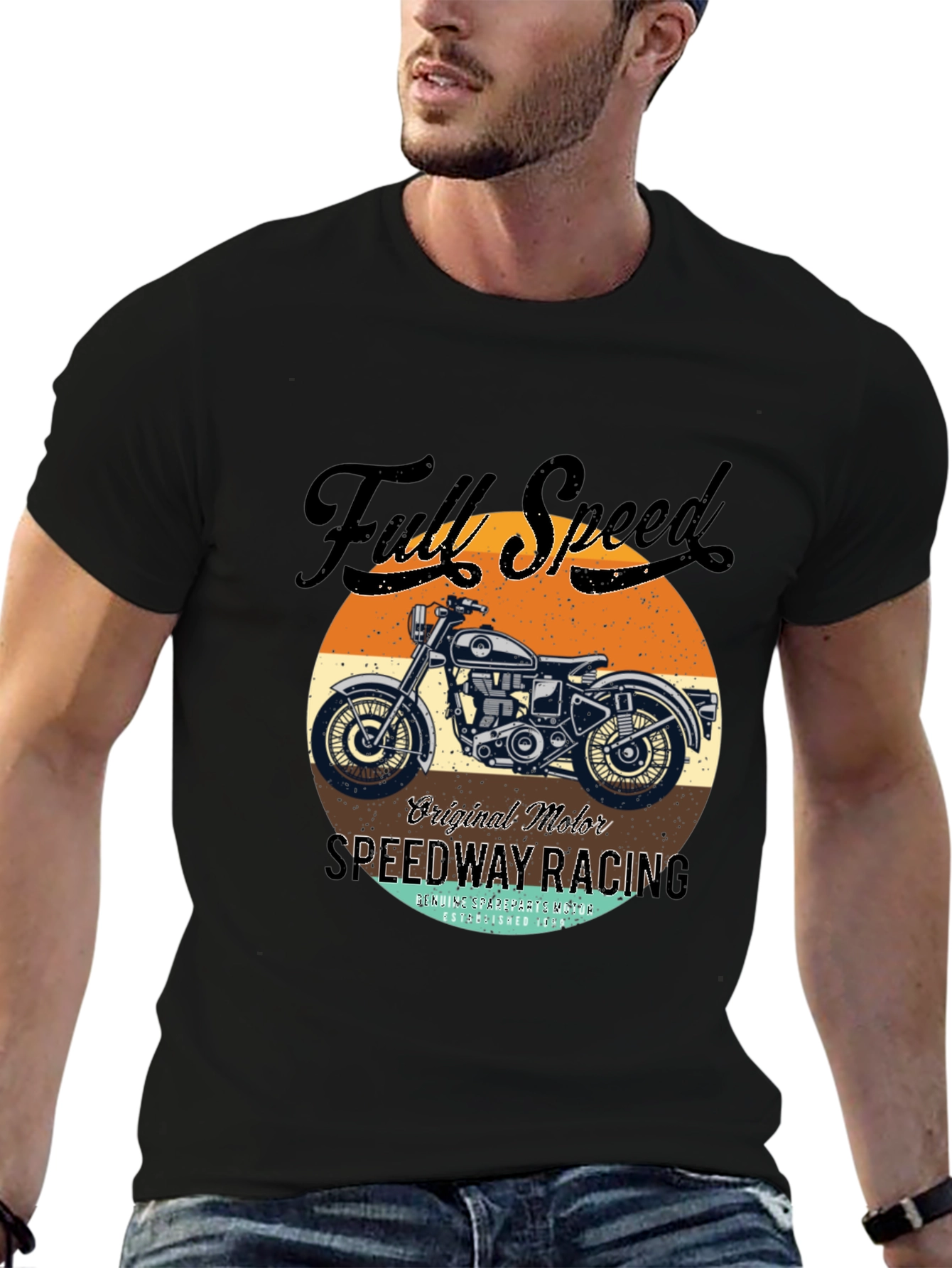 Black Full Speed Vintage Motorcycle Graphic Tee view 6