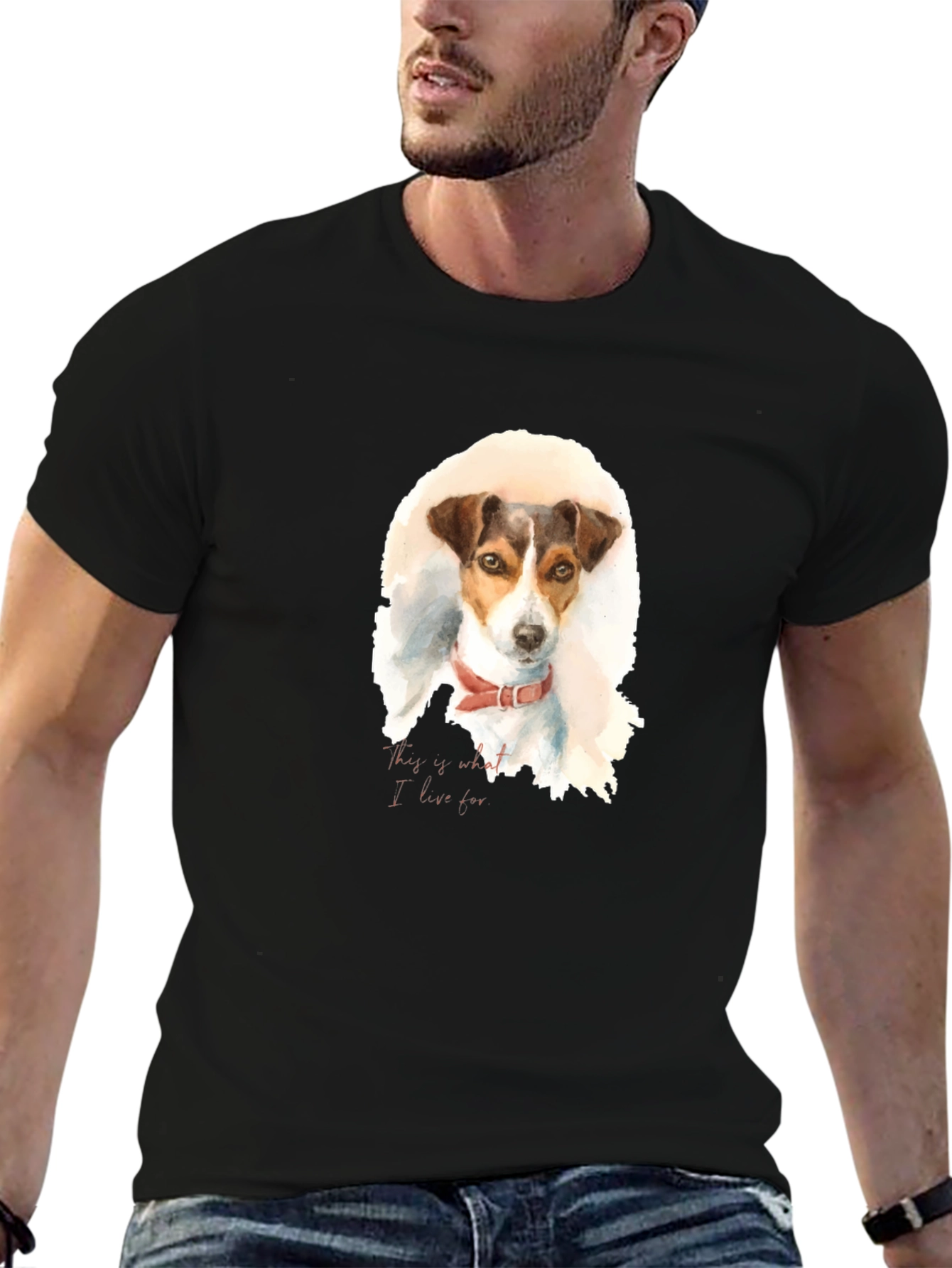 Black Dog Watercolor Print Black T-Shirt view 6