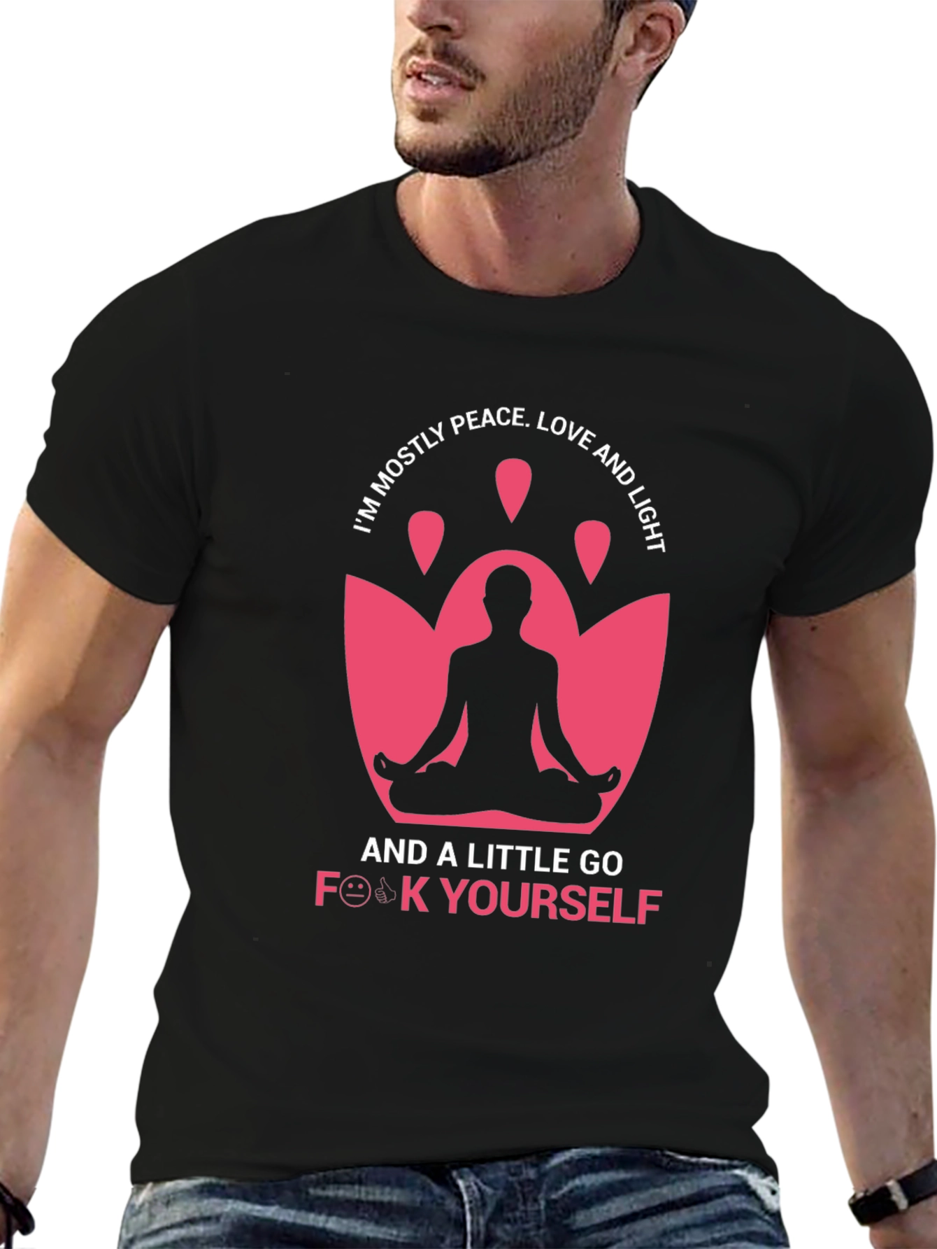 Black Funny Yoga T-Shirt: Peace, Love & Go F**k Yourself view 6