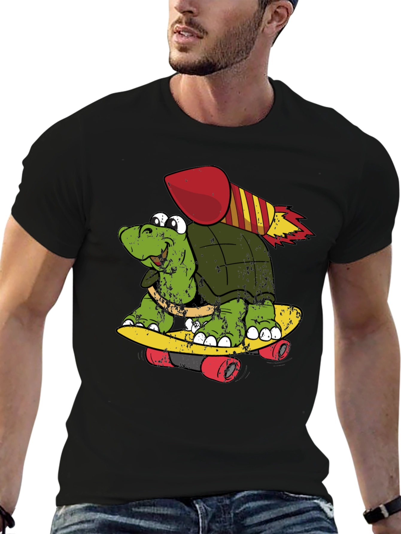 Black Turtle Skateboard Rocket Black T-Shirt view 6