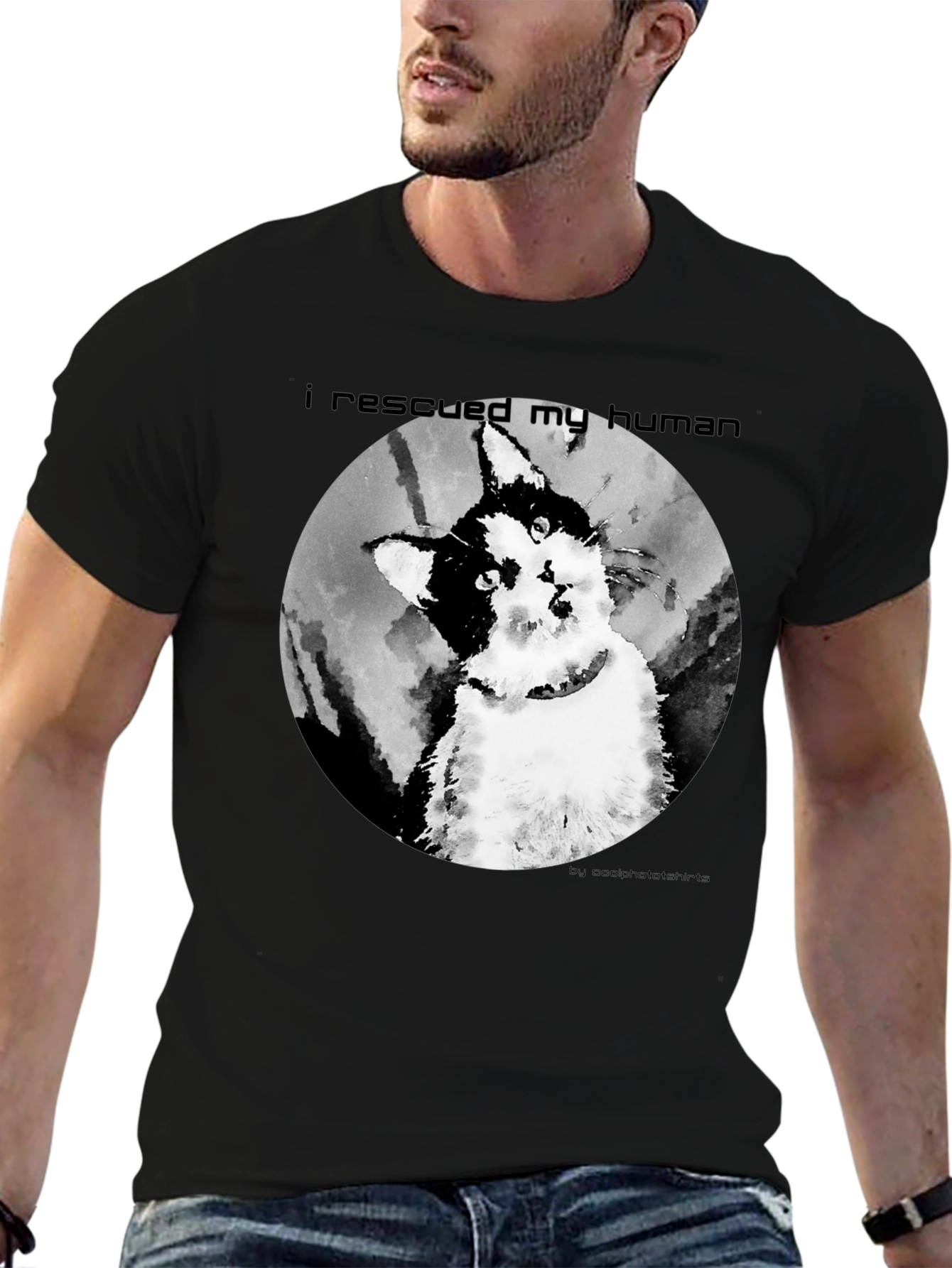Black Rescued My Human Graphic T-Shirt view 6