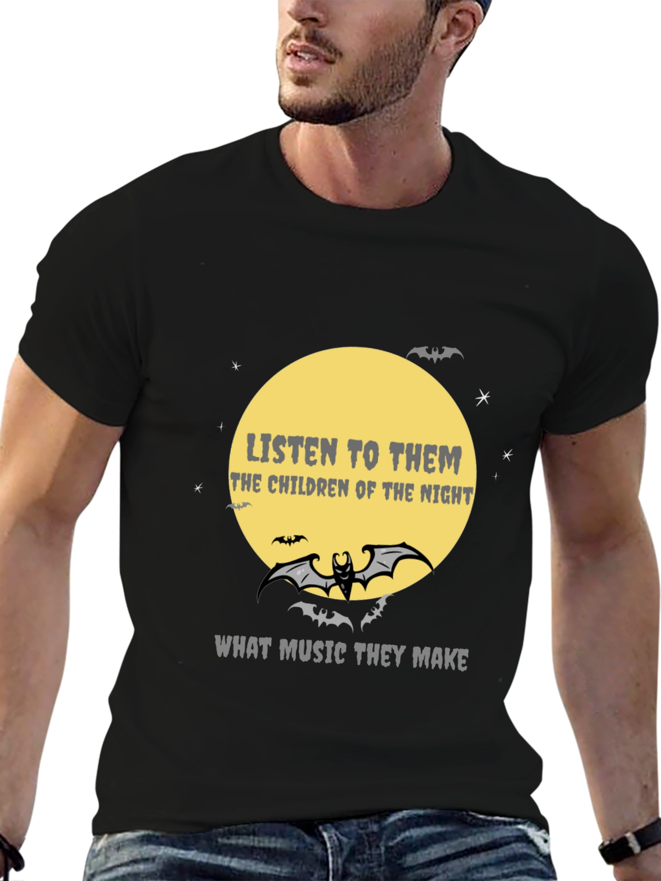 Black Listen to Them T-Shirt - Gothic Bat Design view 6