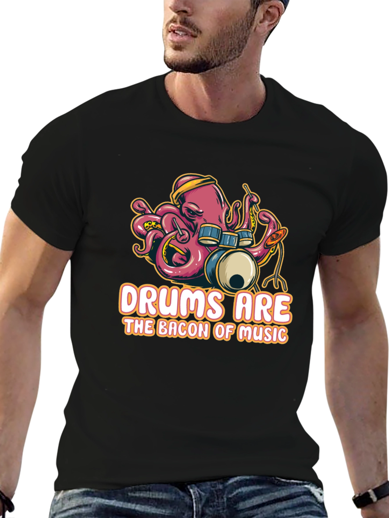 Black Octopus Drummer T-Shirt - Music Lover Tee view 6