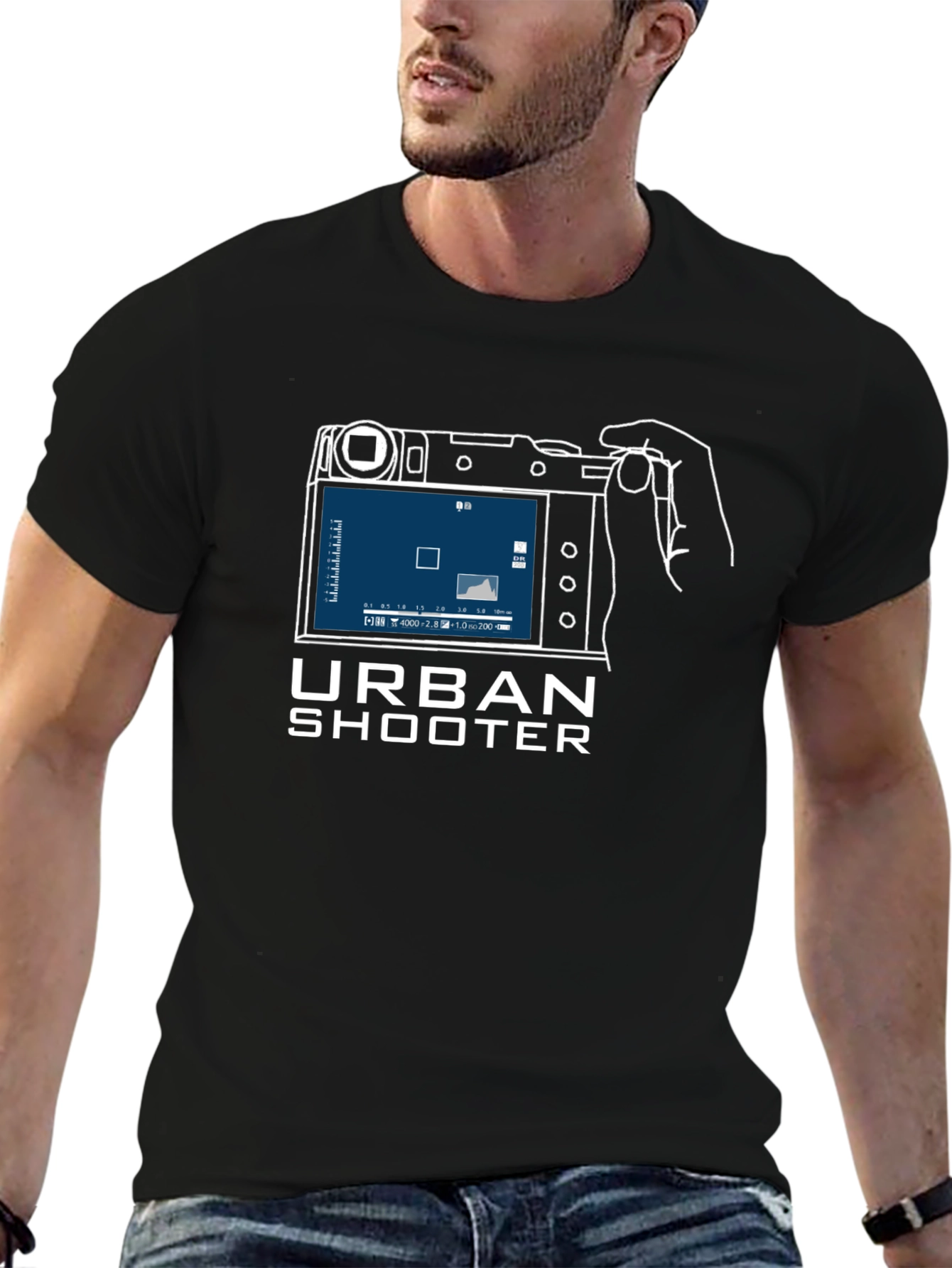Black Urban Shooter T-Shirt: Camera Graphic Tee view 6