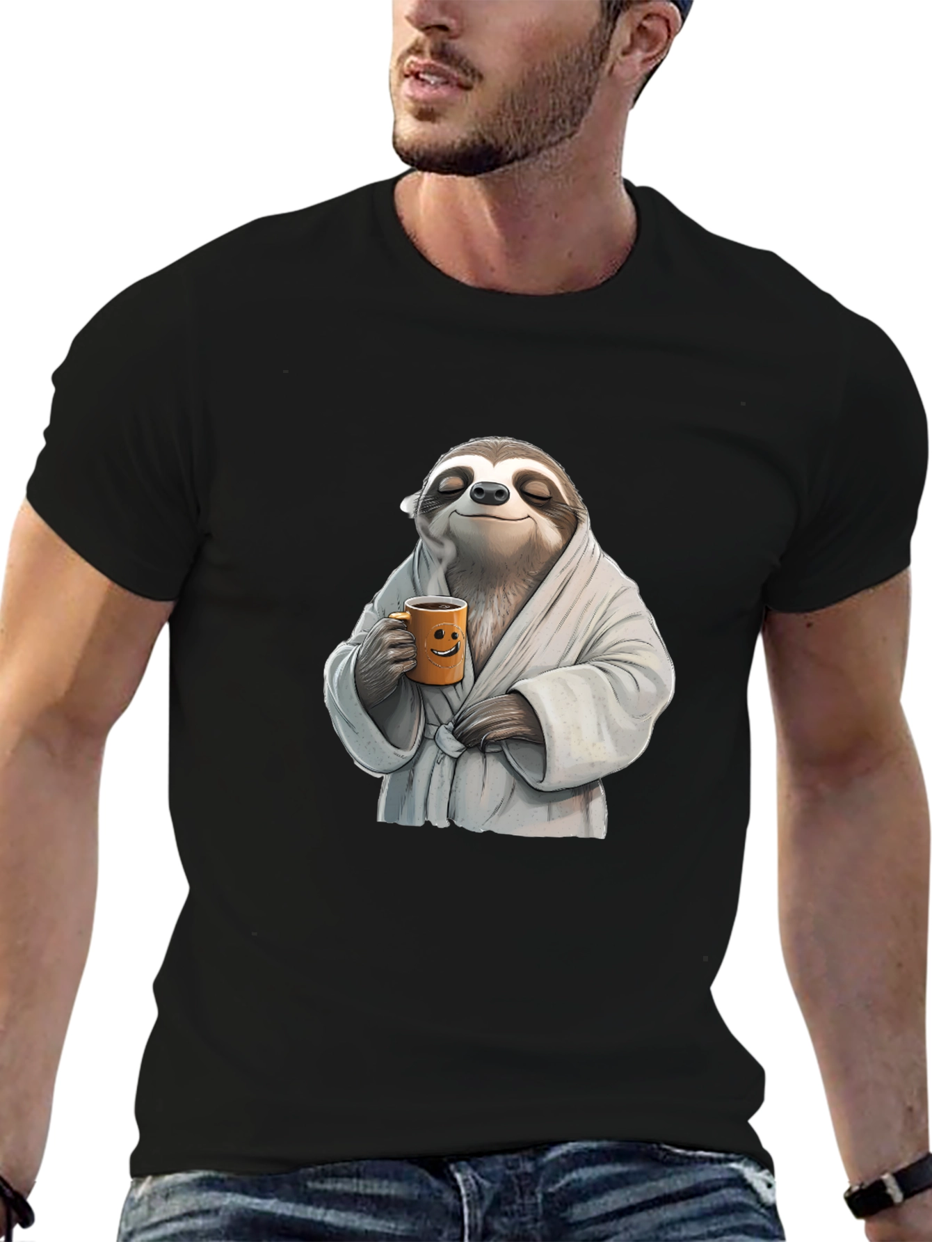 Black Relaxed Sloth Black T-Shirt - Coffee Time! view 6