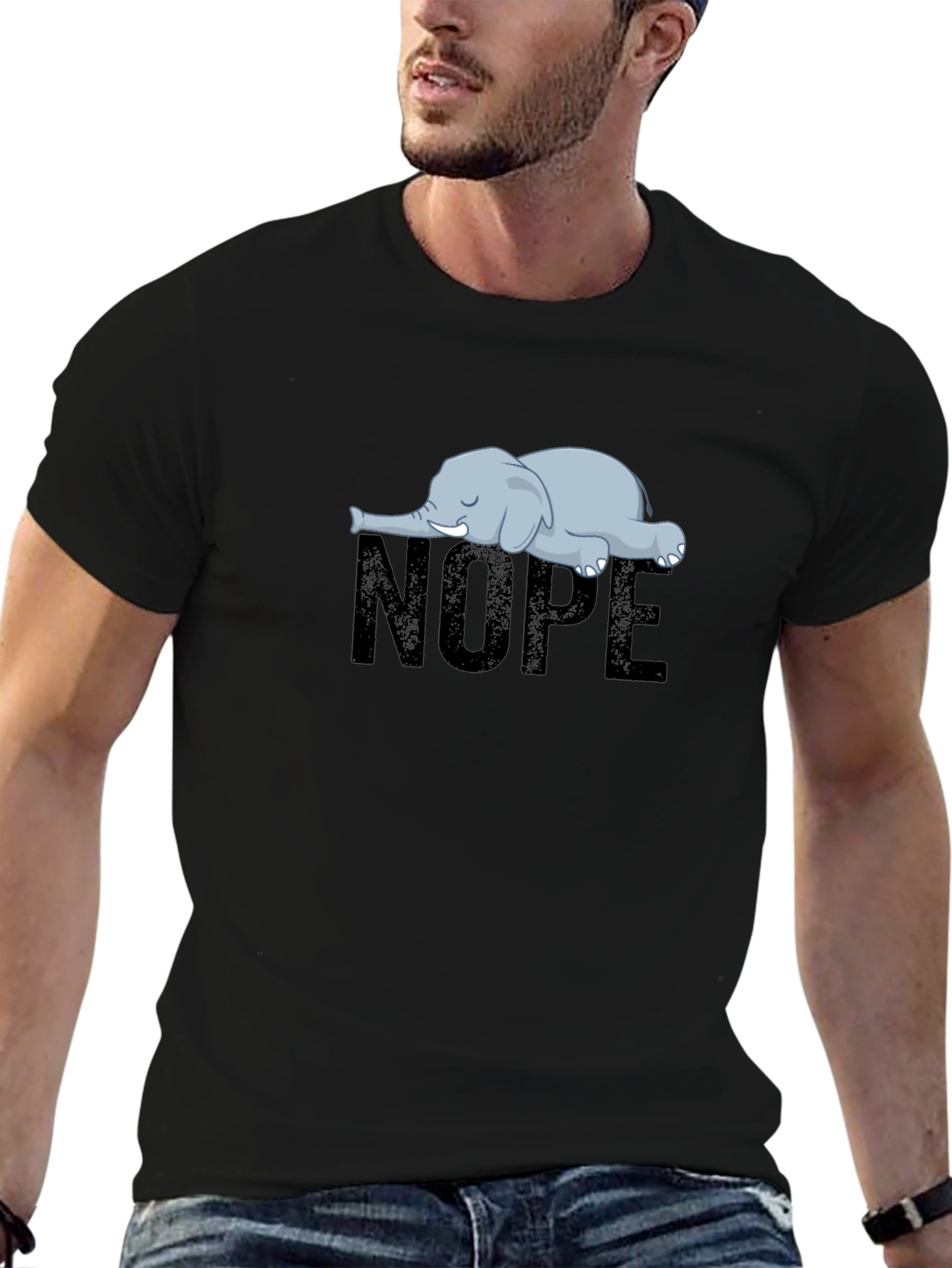 Black Nope Elephant Graphic T-Shirt - Unisex Relaxed Fit view 6