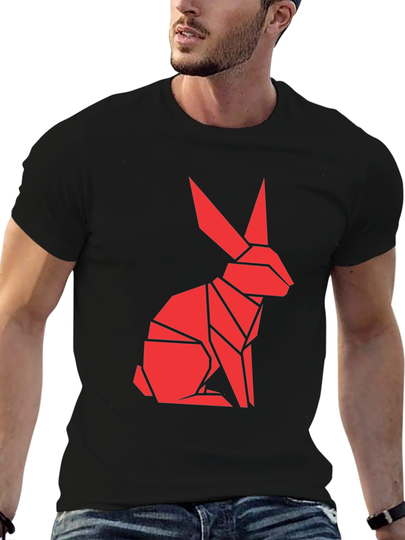 Black Origami Rabbit Graphic T-Shirt - Unique Design view 6