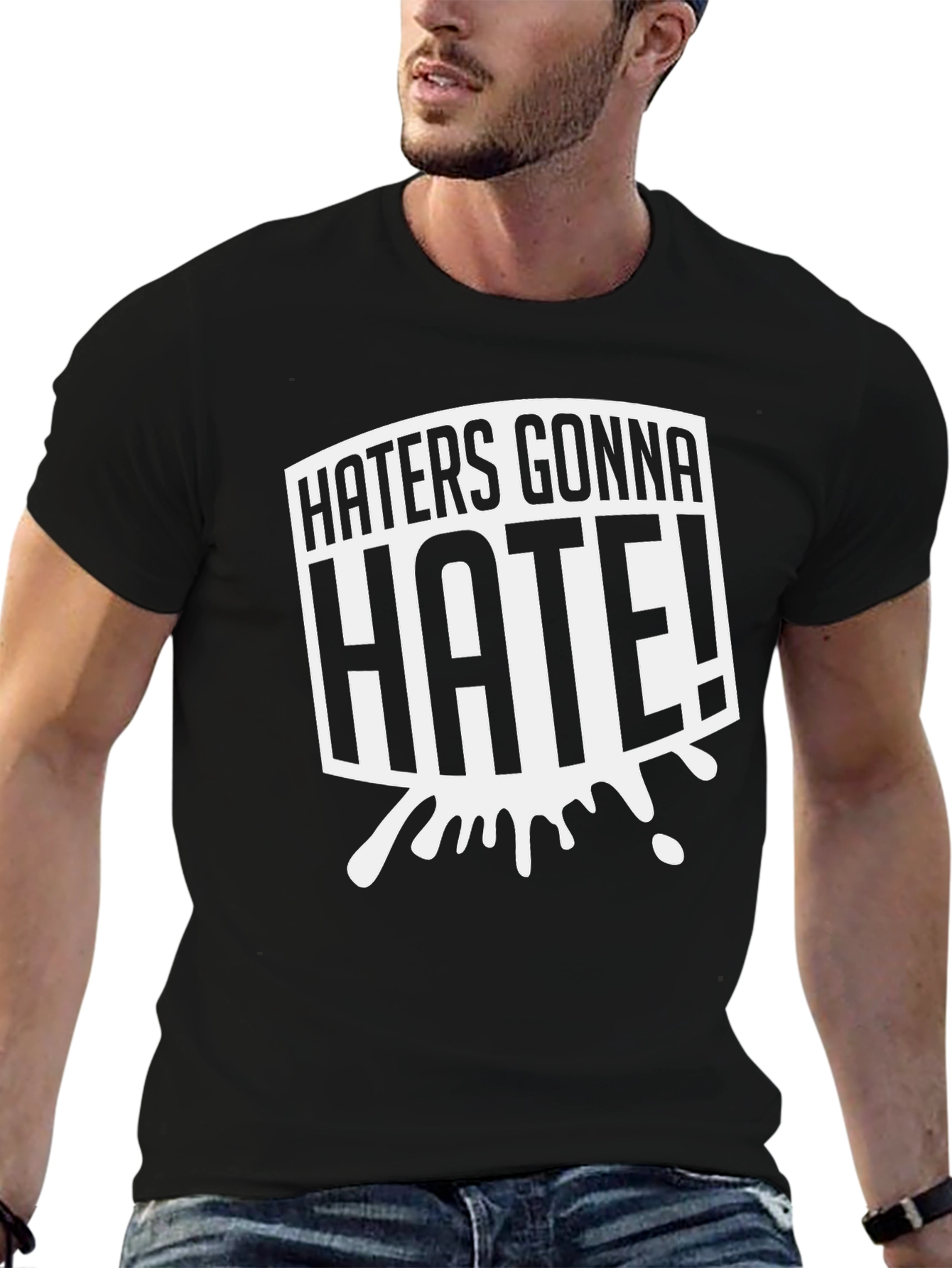 Black Haters Gonna Hate Black Graphic Tee view 6